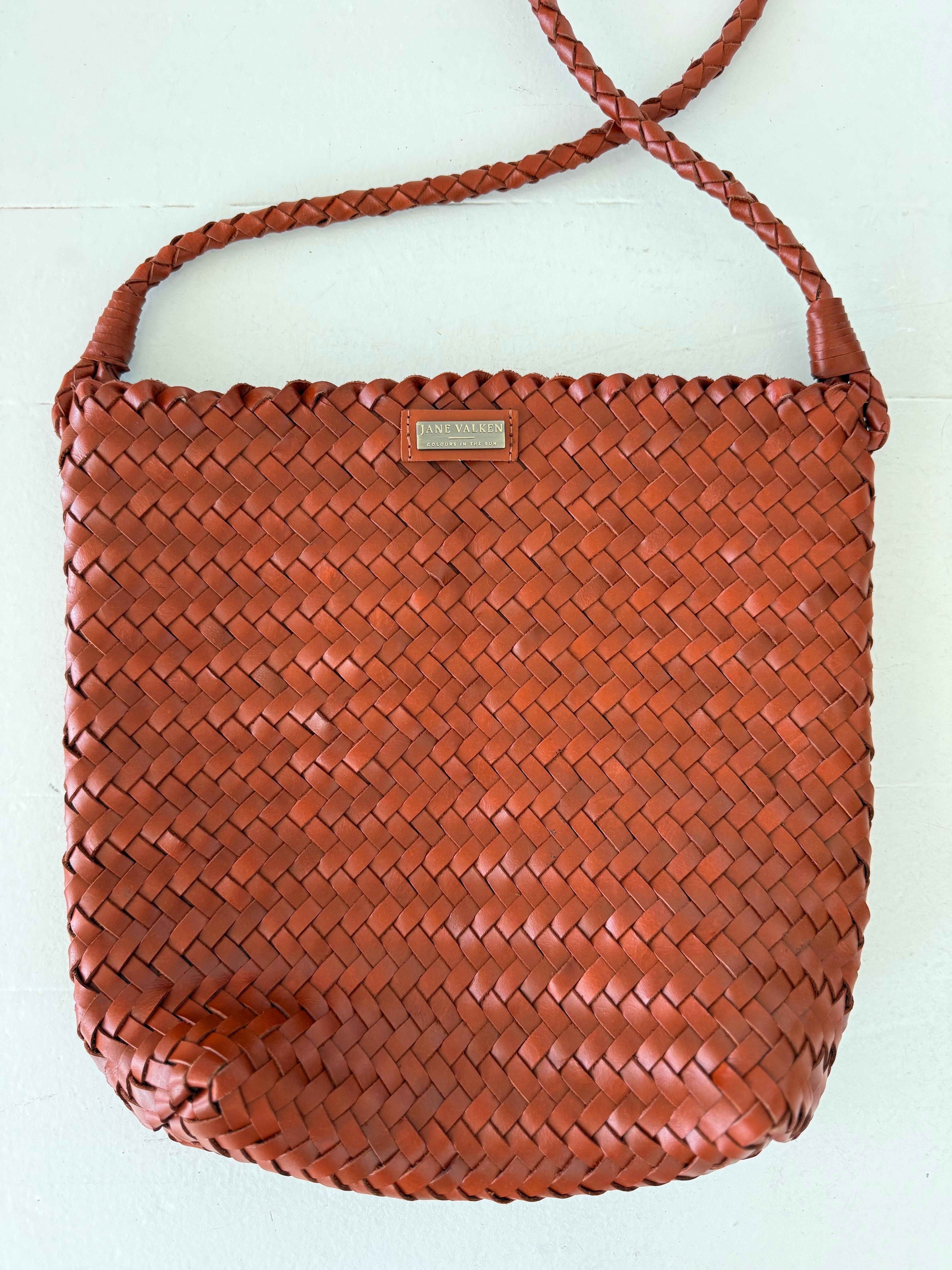 Medium Sling Leather Braided Bag - Rust