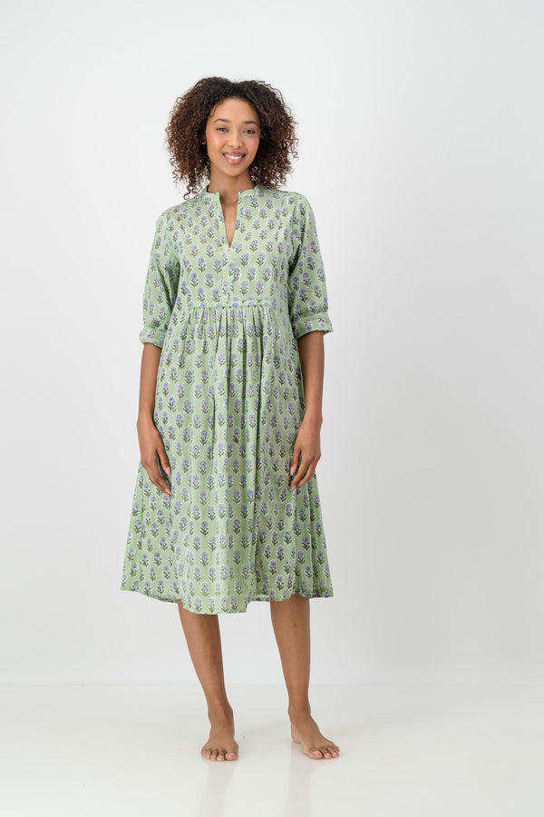 Enya Dress - Green Stamp