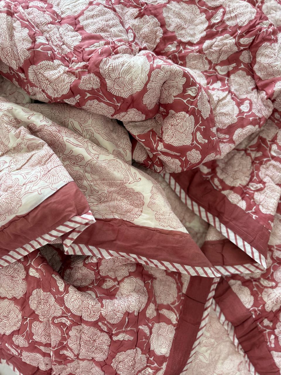 Royal King Quilt - Organic Cotton - Blush Bird