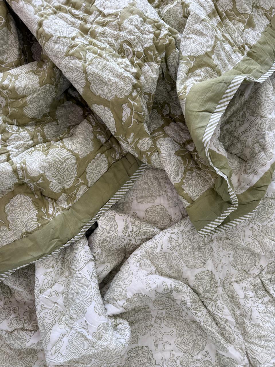 Royal King Quilt - Organic Cotton - Green Bird