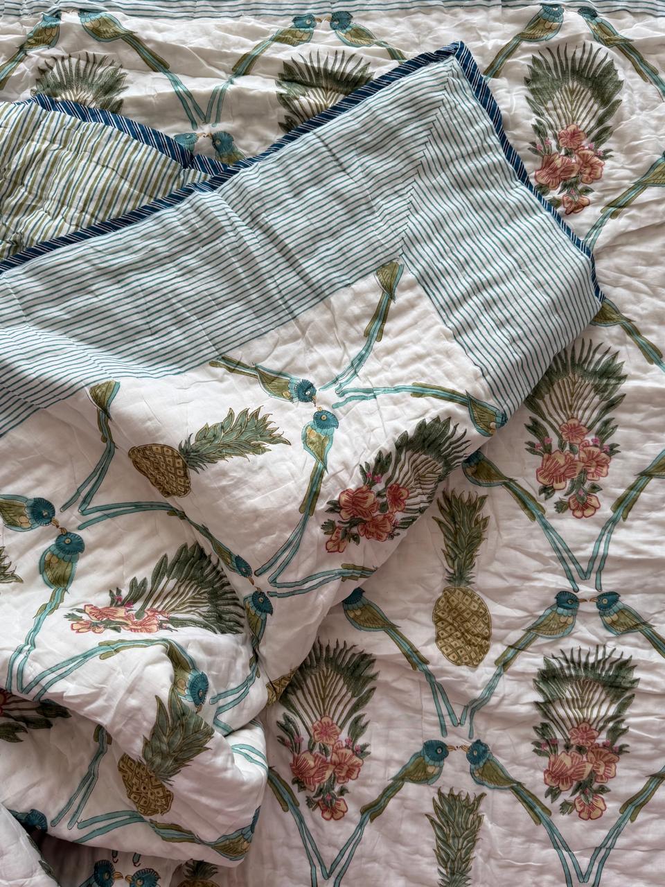 Royal King Quilt - Organic Cotton - Palm Bird