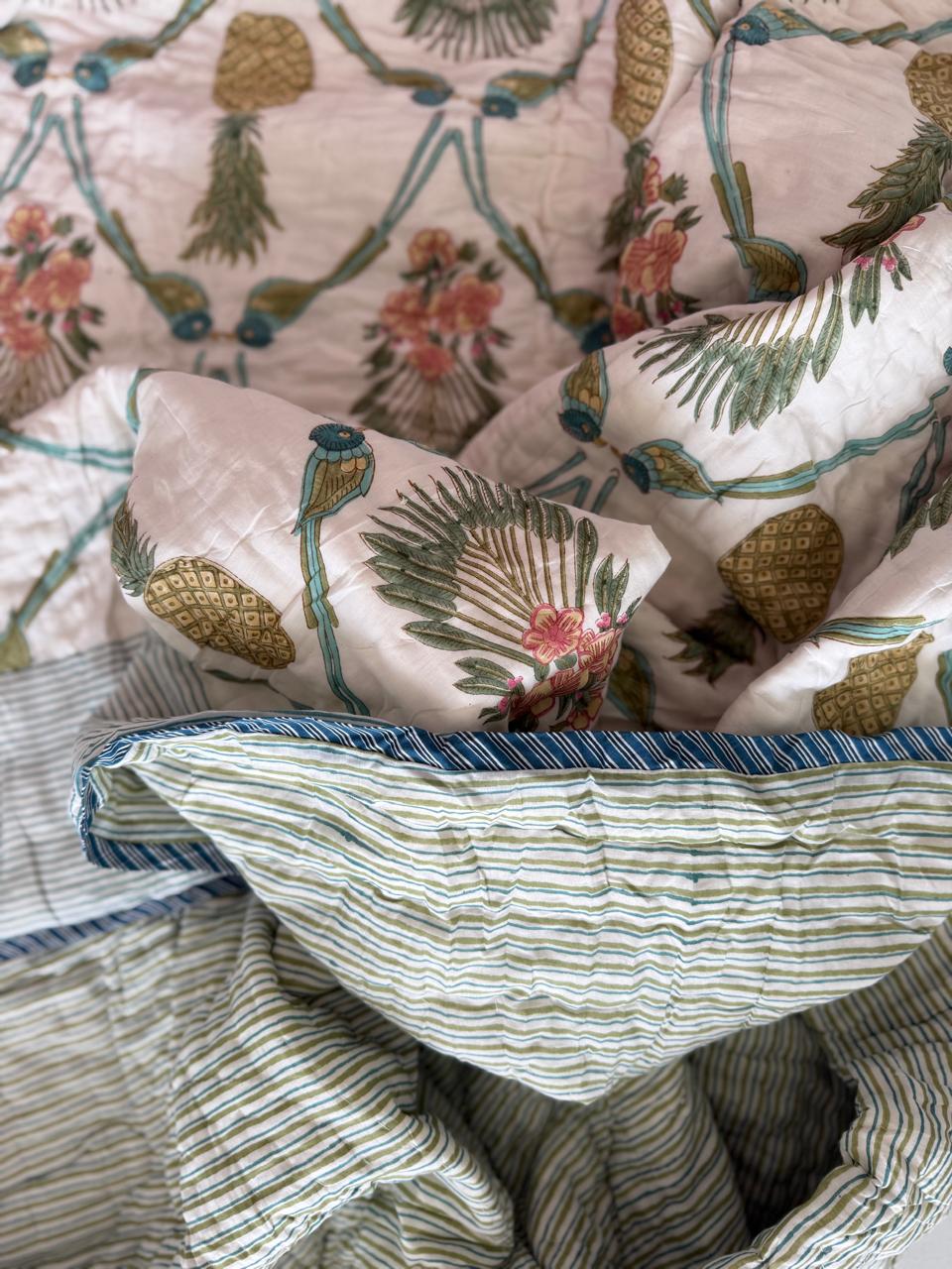 Royal King Quilt - Organic Cotton - Palm Bird