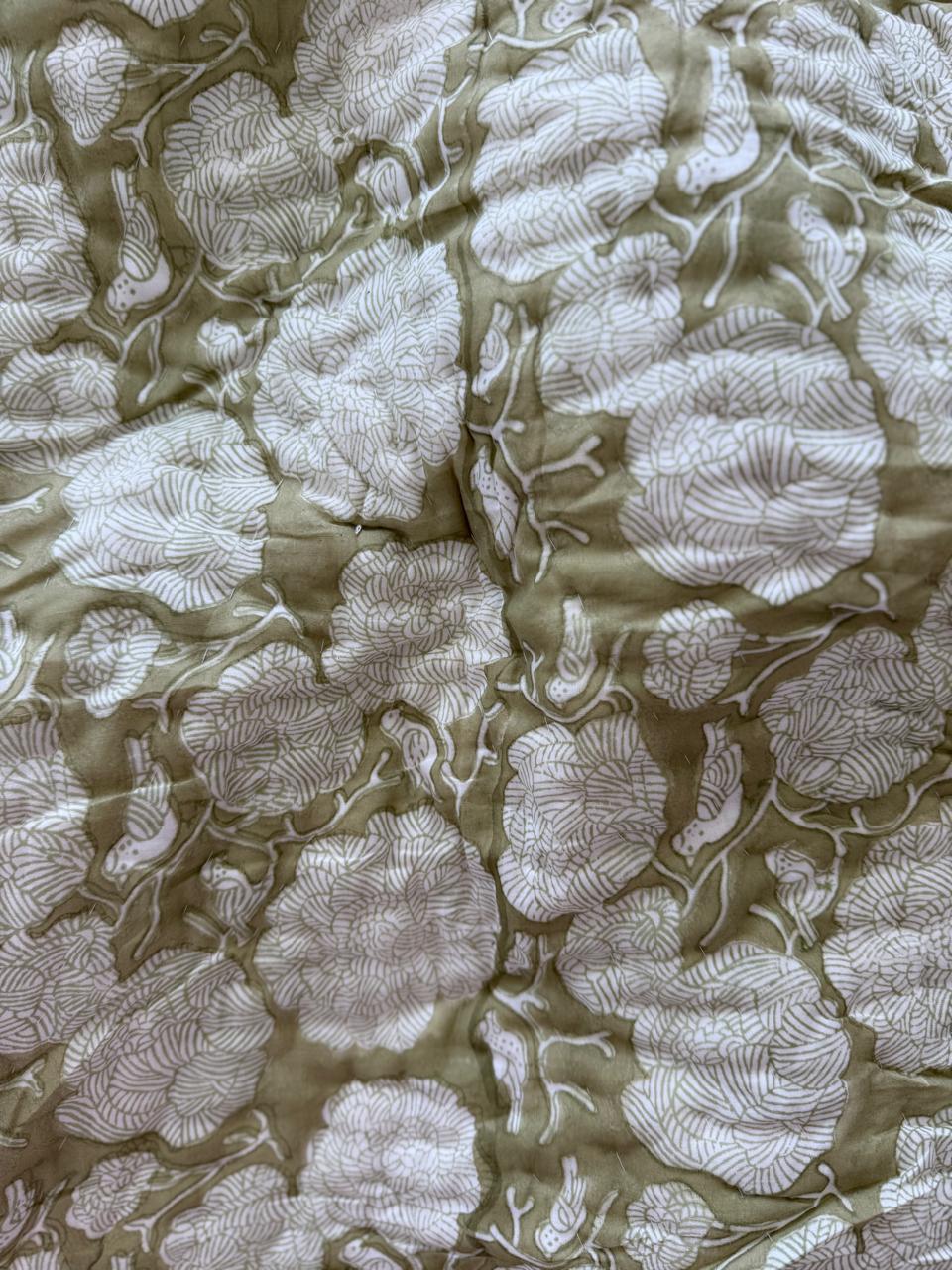 Royal King Quilt - Organic Cotton - Green Bird