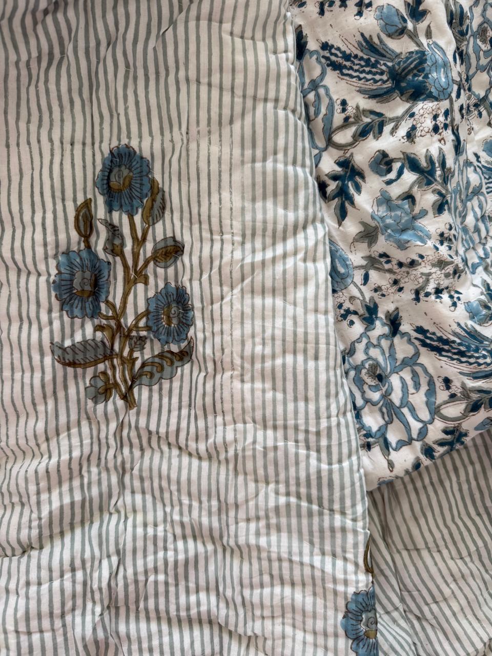 Royal King Quilt - Organic Cotton - Blue Mughal