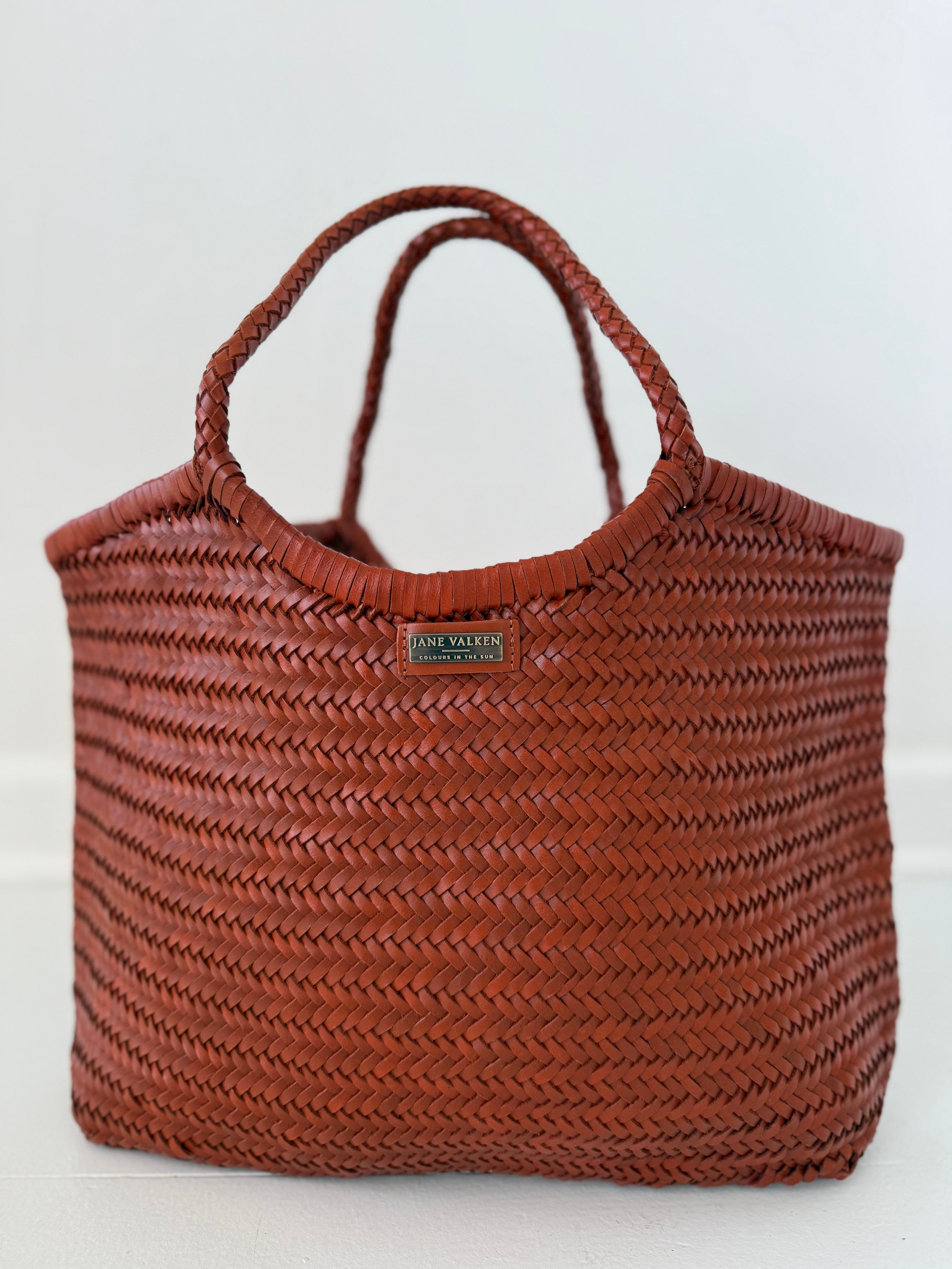 Large Leather Braided Bag - Rust