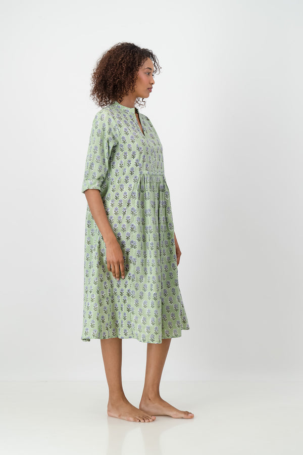 Enya Dress - Green Stamp