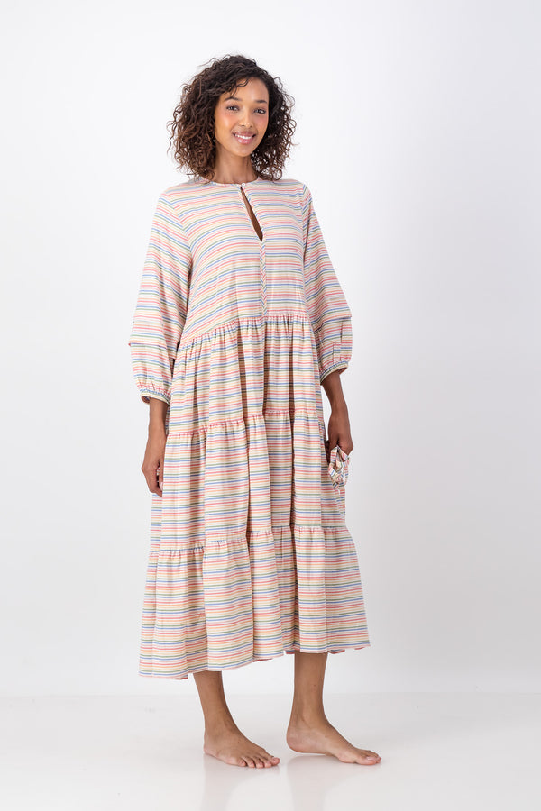 Everly Dress Handloom - Rainbow Stripe