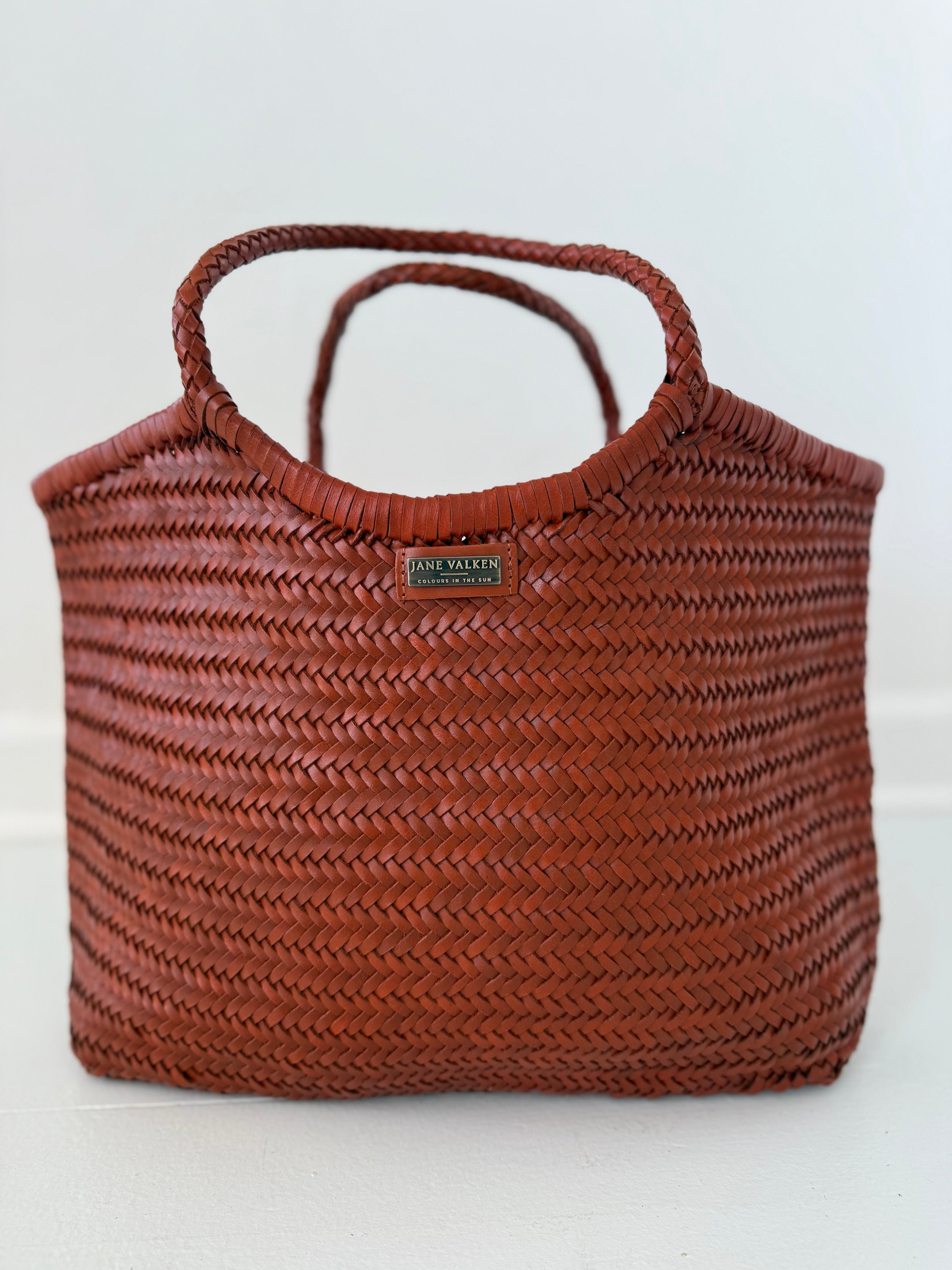 Large Leather Braided Bag - Rust