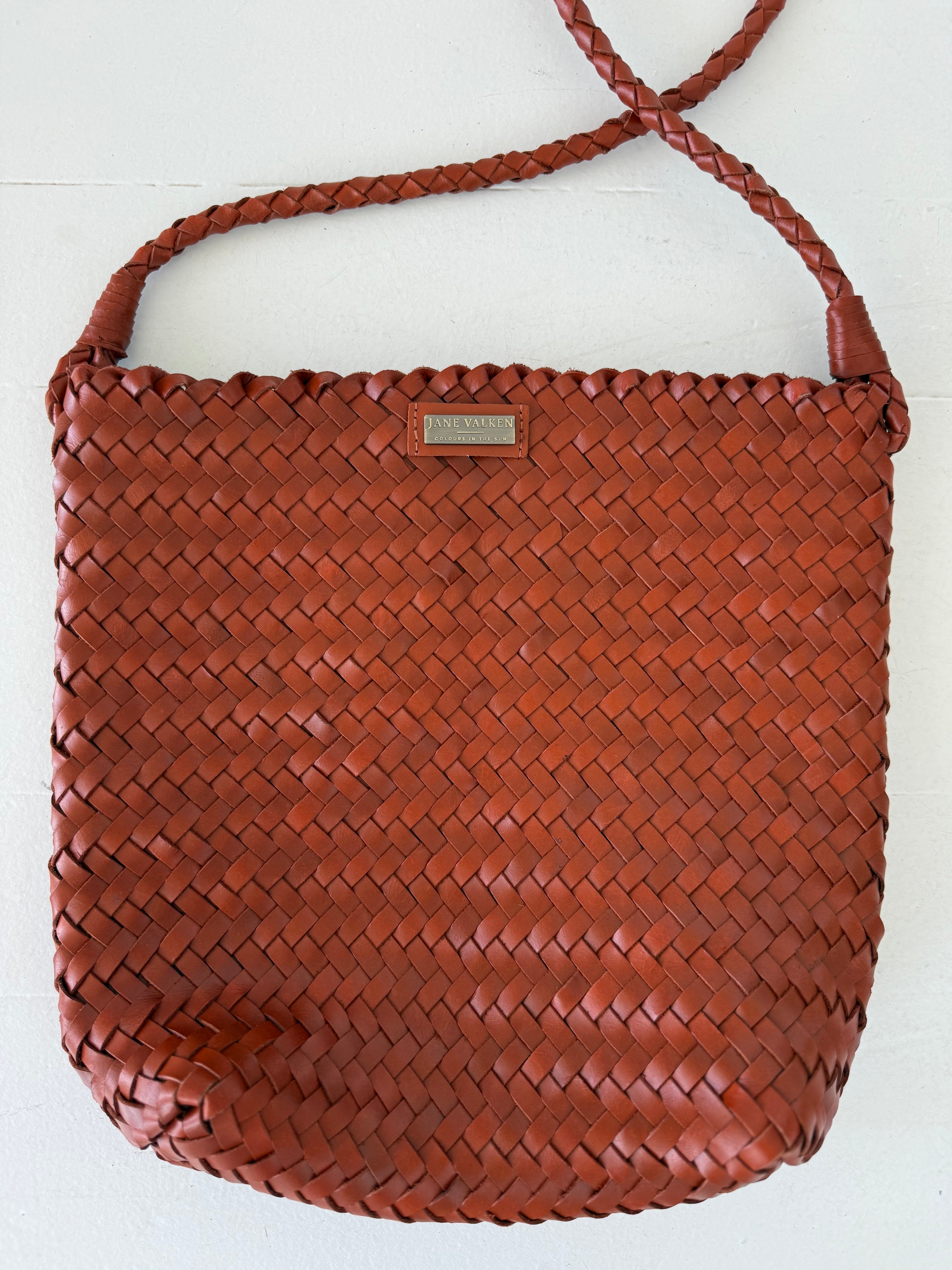 Medium Sling Leather Braided Bag - Rust