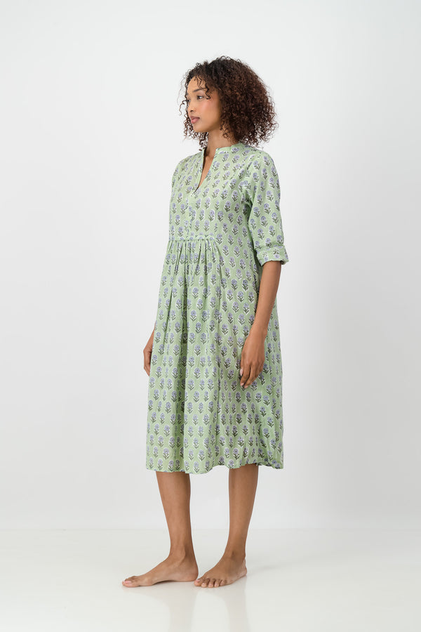 Enya Dress - Green Stamp