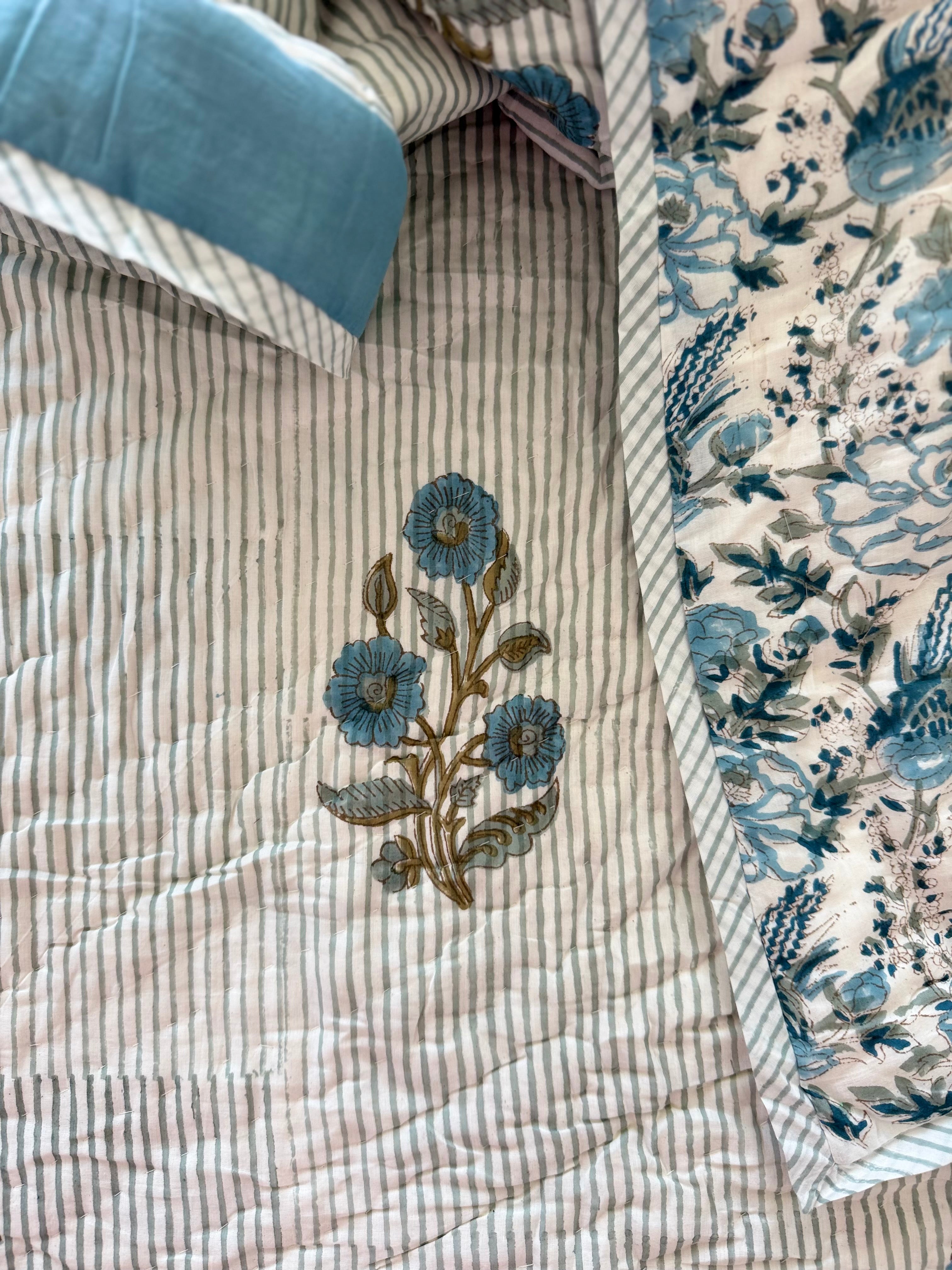 Royal King Quilt - Organic Cotton - Blue Mughal