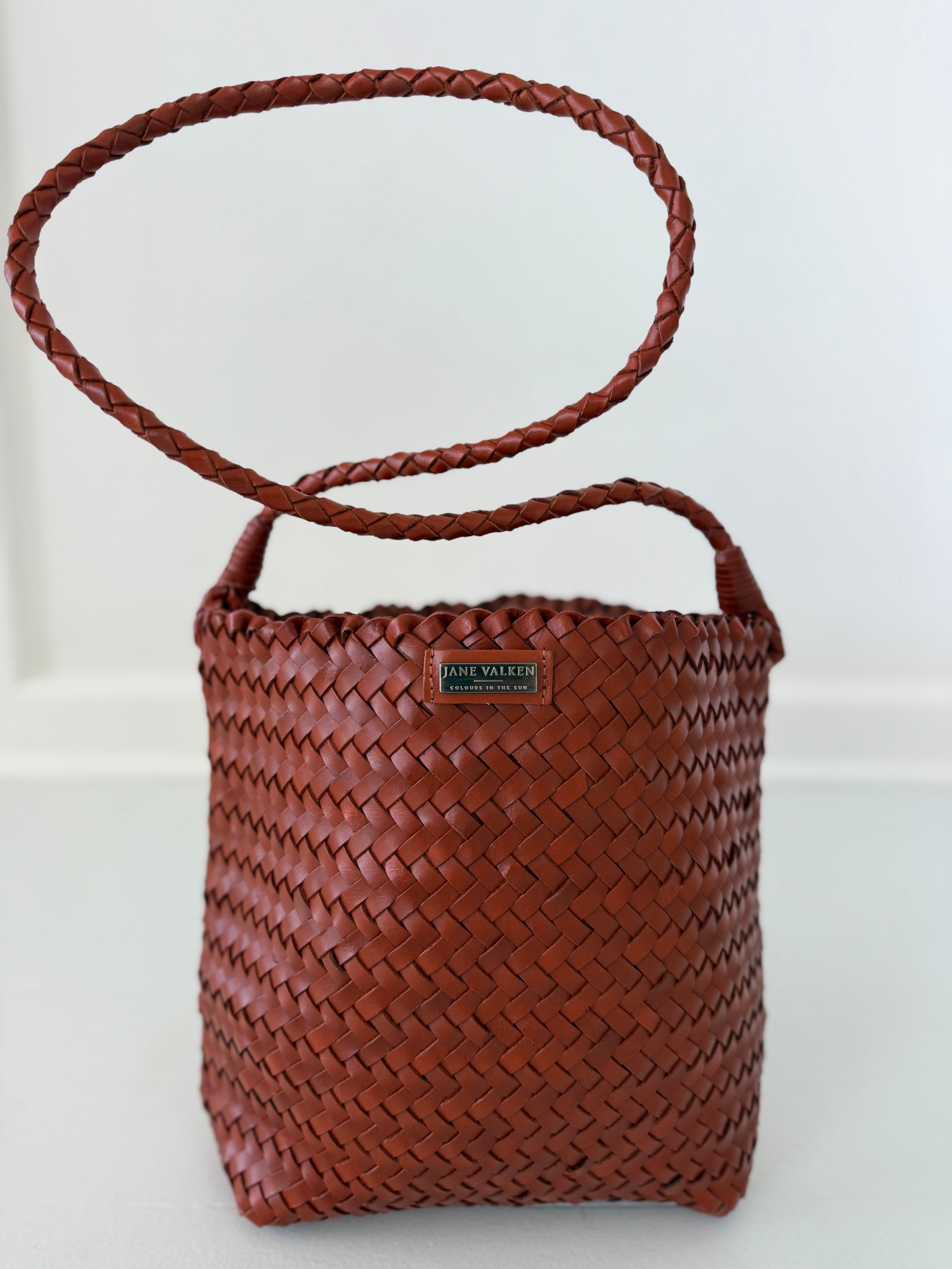 Medium Sling Leather Braided Bag - Rust