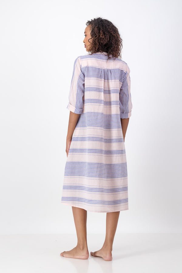 Enya Dress Handloom - Pink and Blue Stripe