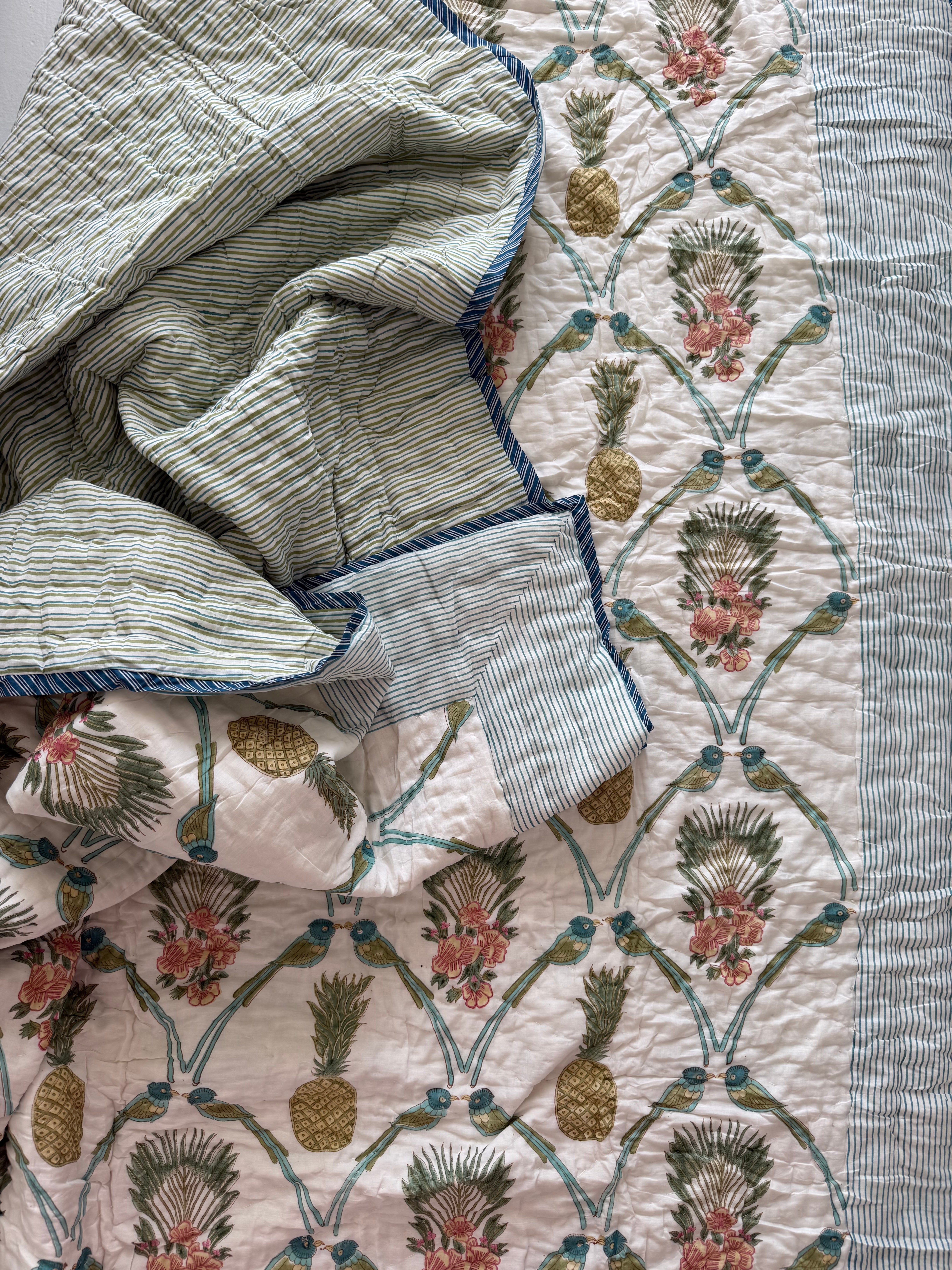 Royal King Quilt - Organic Cotton - Palm Bird