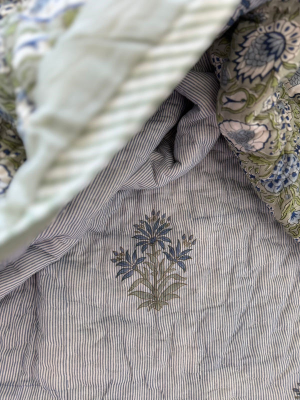 Royal King Quilt - Organic Cotton - Stripe Mughal