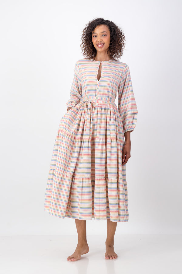 Everly Dress Handloom - Rainbow Stripe