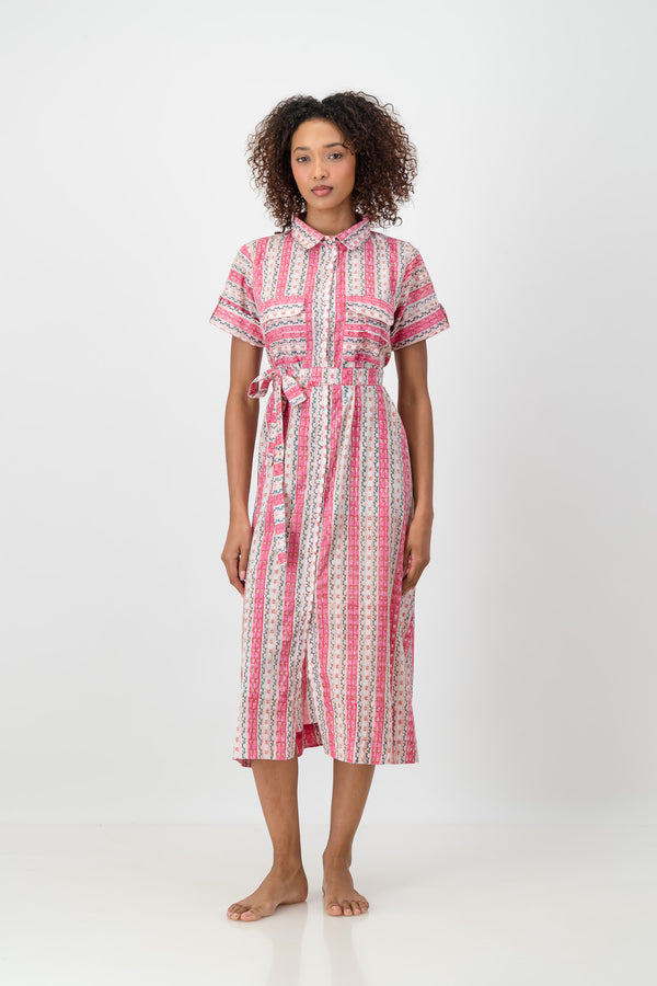 Shirt Dress - Pink Stripe