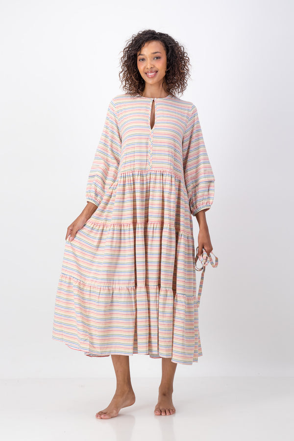 Everly Dress Handloom - Rainbow Stripe