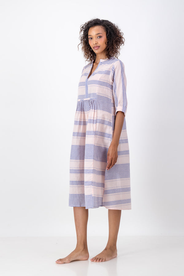 Enya Dress Handloom - Pink and Blue Stripe