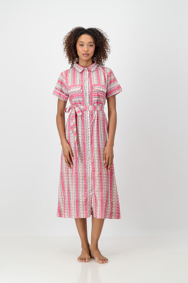 Shirt Dress - Pink Stripe