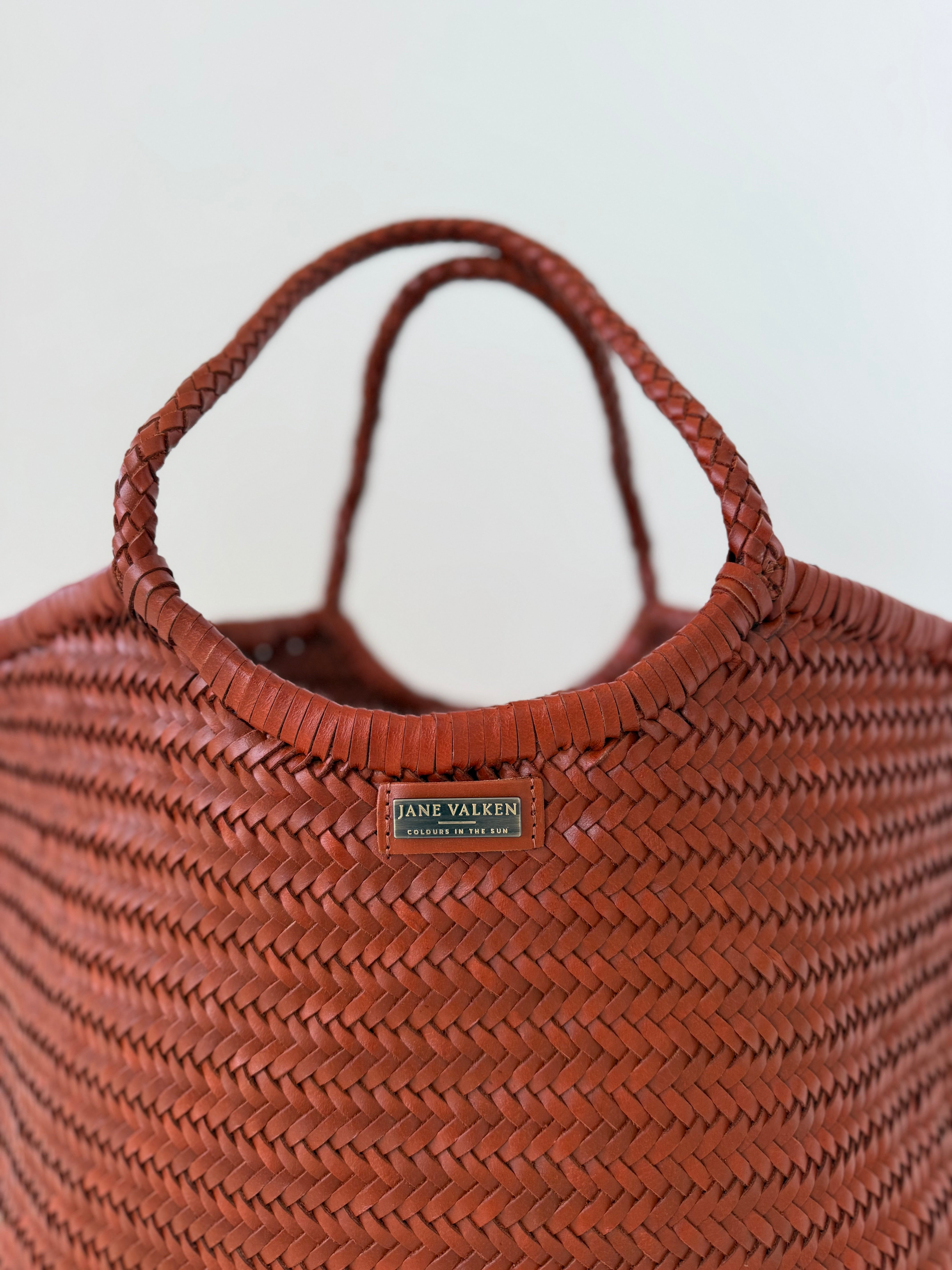 Large Leather Braided Bag - Rust