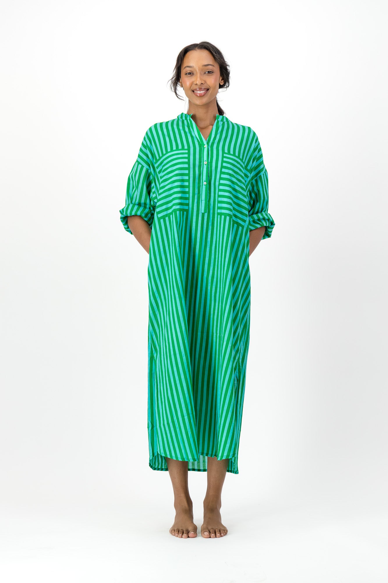 Madeline Dress - Green & Blue Stripe