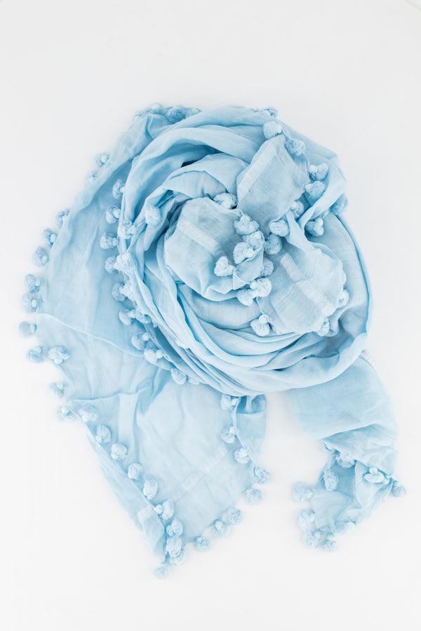 Cotton Silk Handloom Stole - Baby Blue