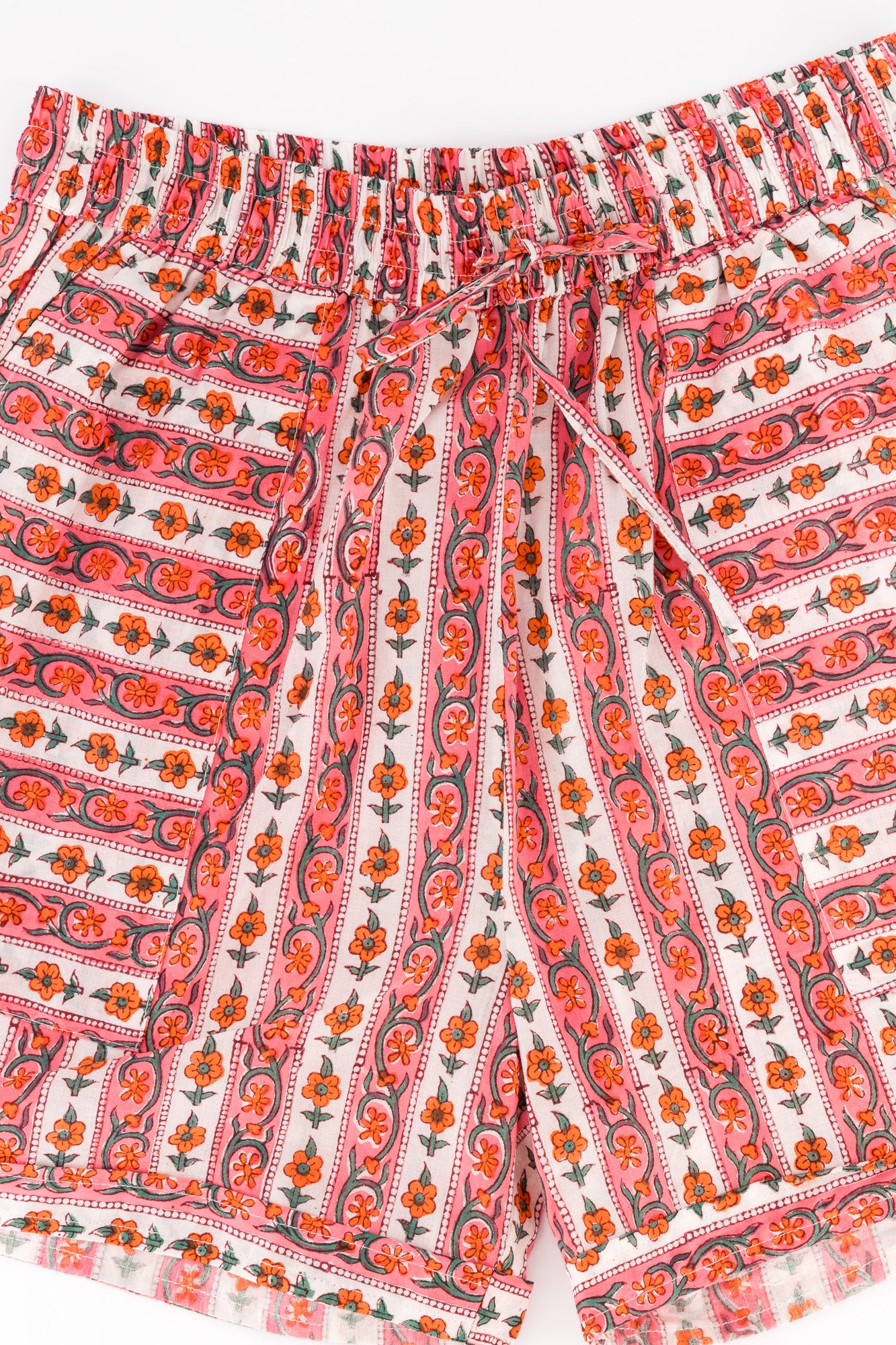 Summer Shorts - Floral Red Stripe