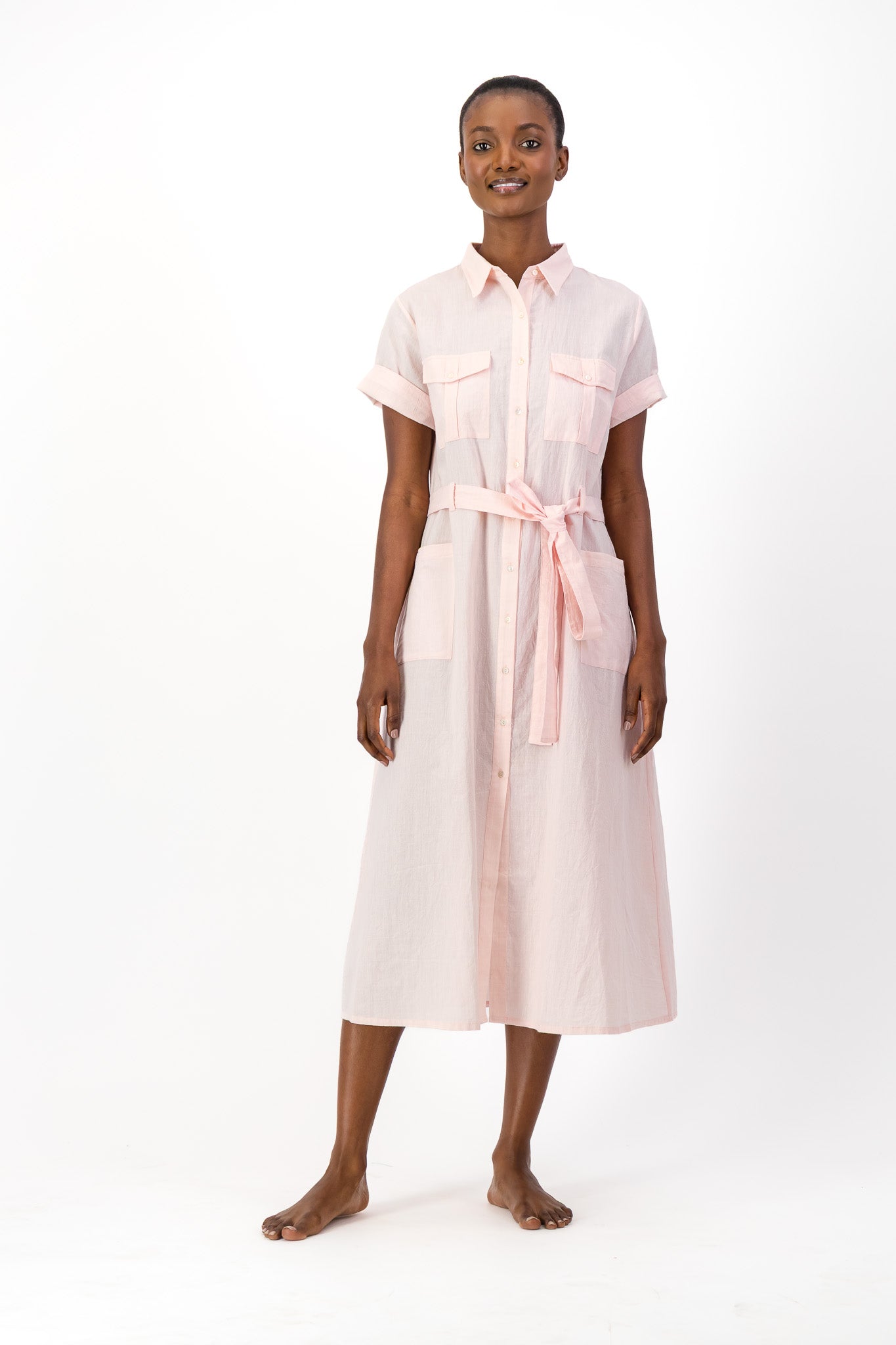 Safari Shirt Dress Handloom - Soft Pink