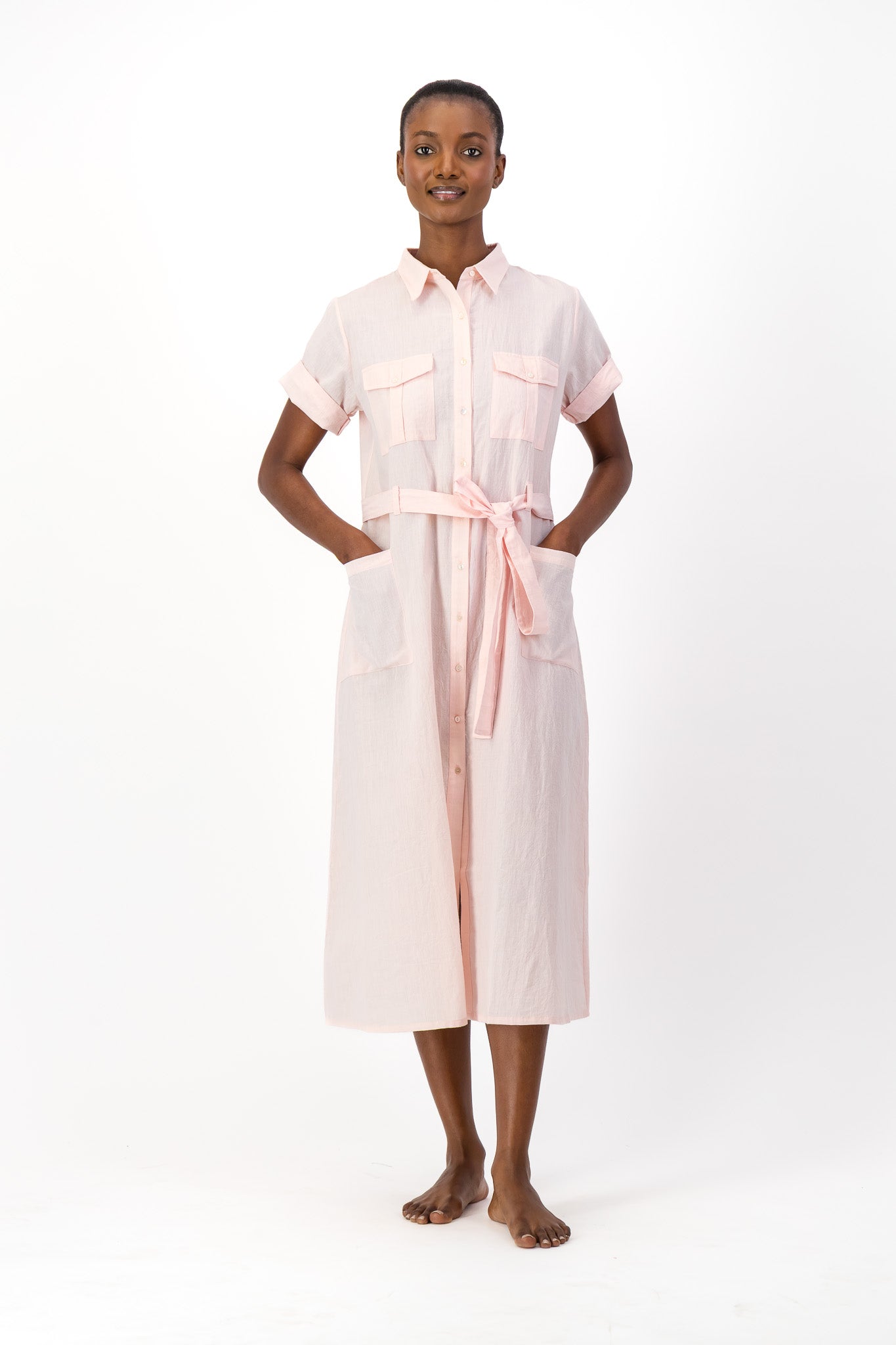 Safari Shirt Dress Handloom - Soft Pink