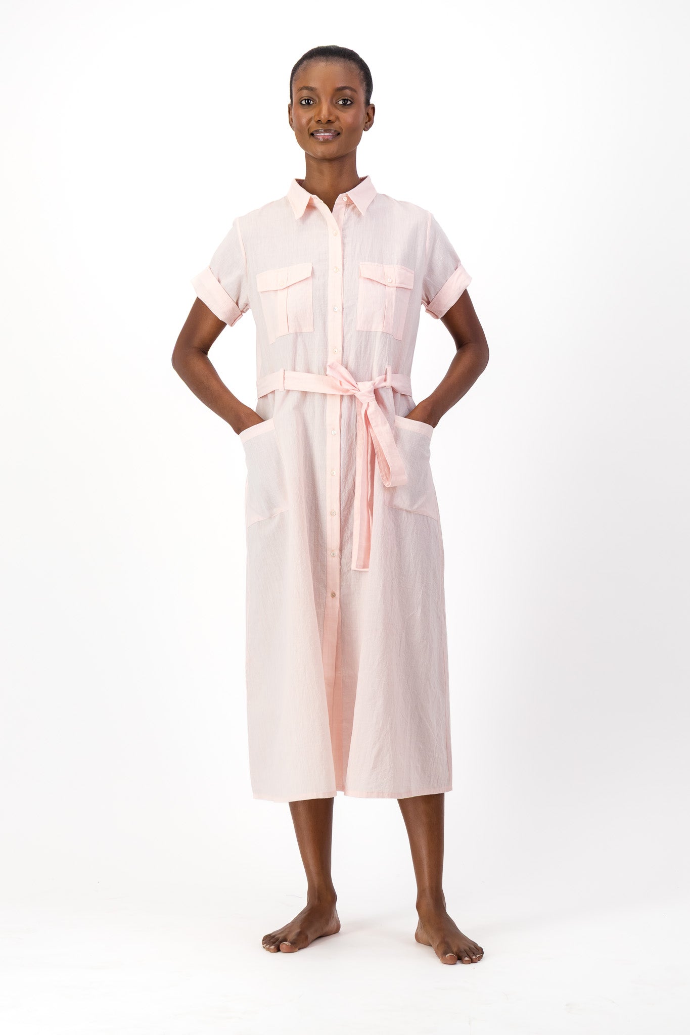 Safari Shirt Dress Handloom - Soft Pink