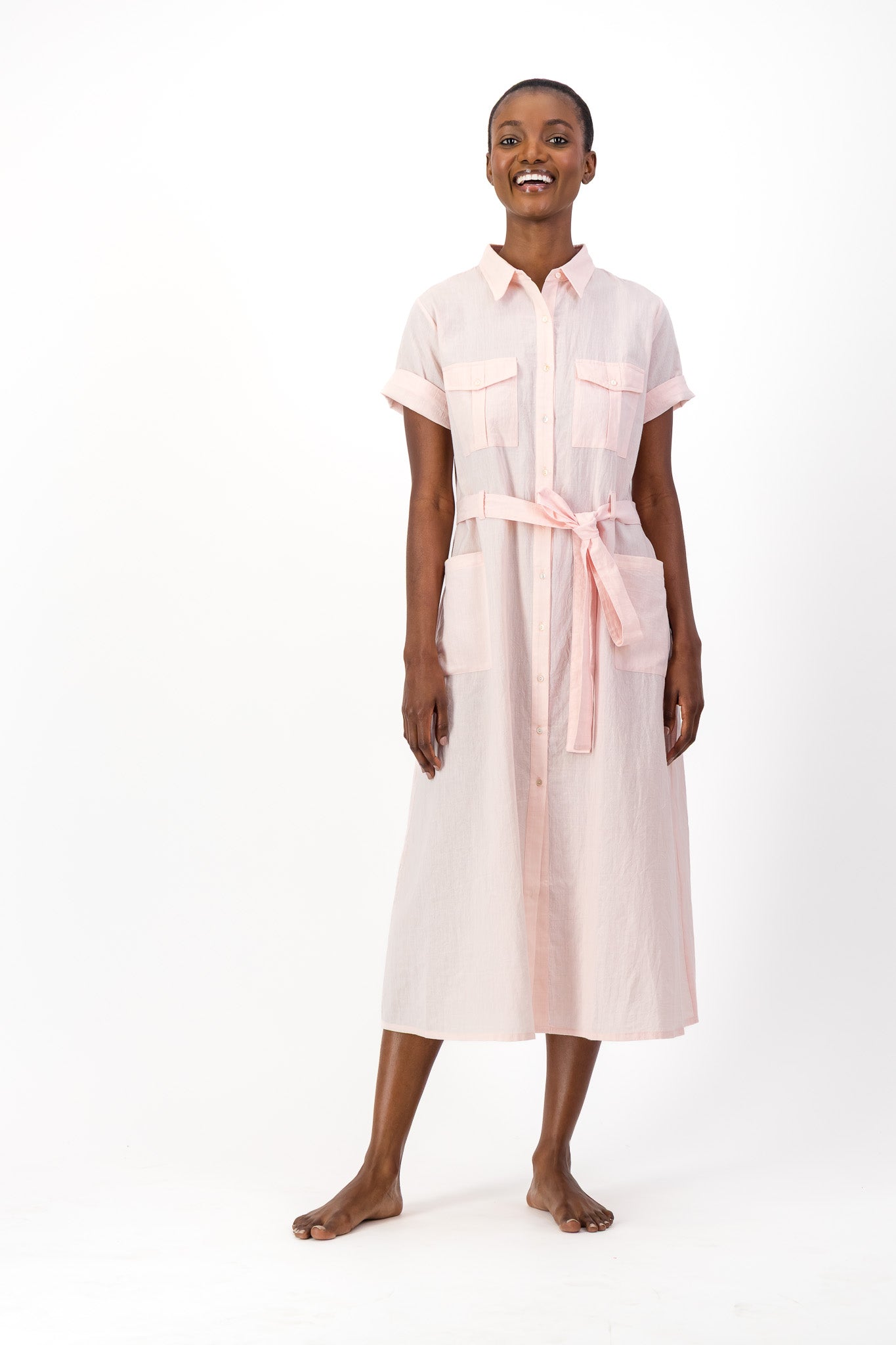 Safari Shirt Dress Handloom - Soft Pink