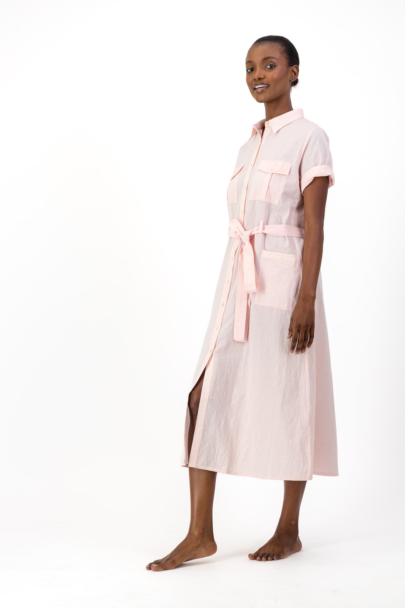 Safari Shirt Dress Handloom - Soft Pink