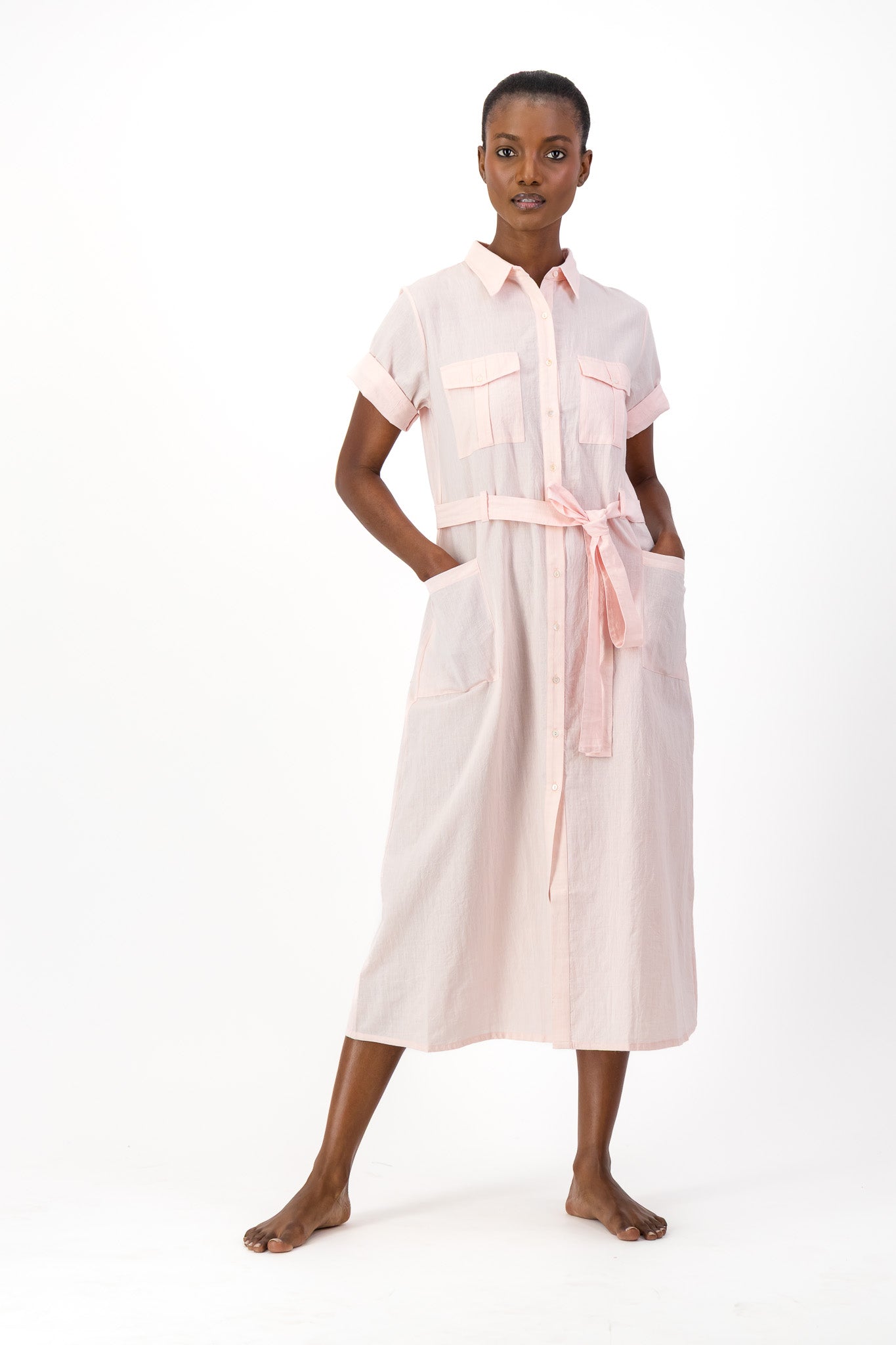 Safari Shirt Dress Handloom - Soft Pink