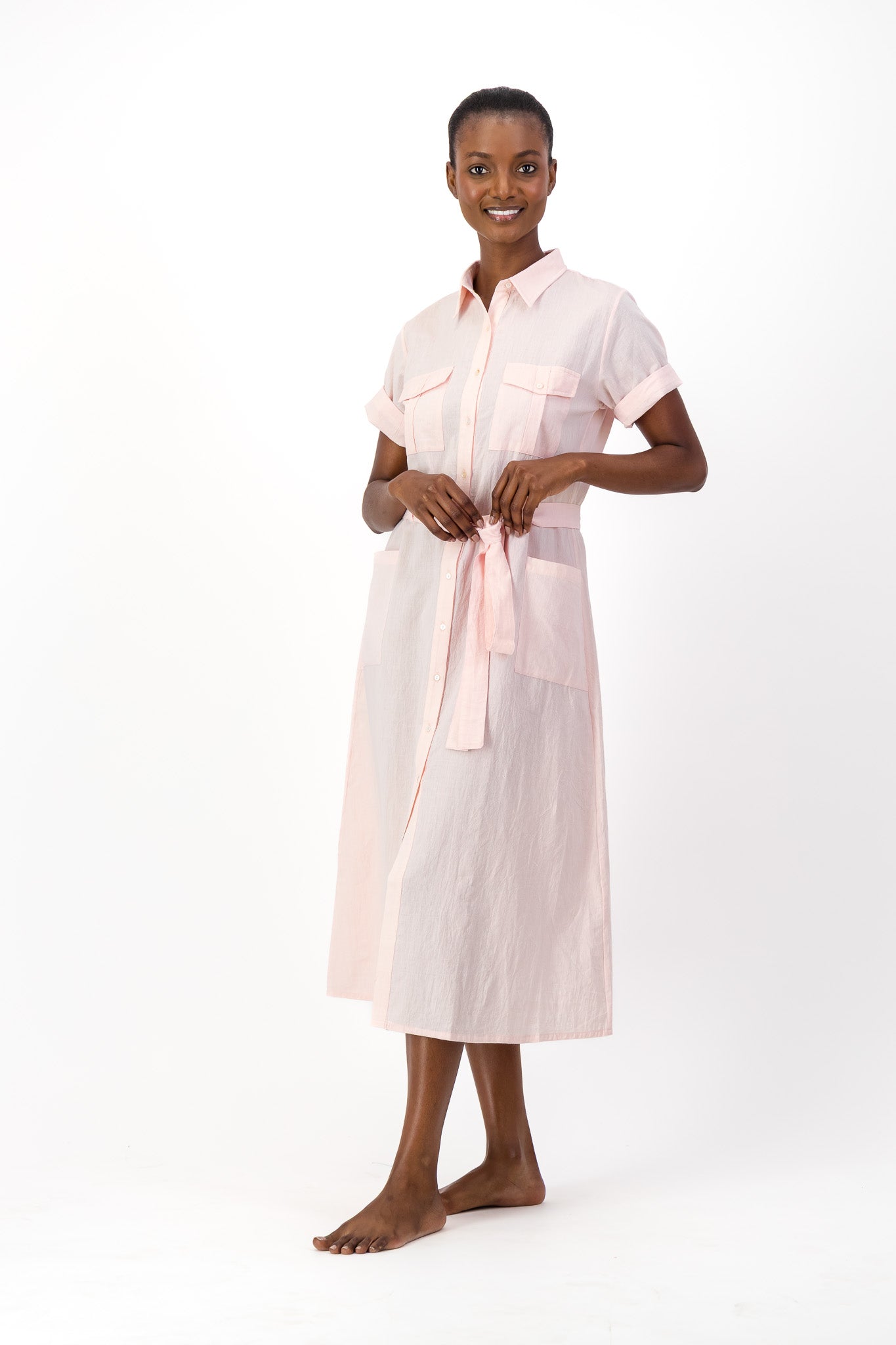 Safari Shirt Dress Handloom - Soft Pink