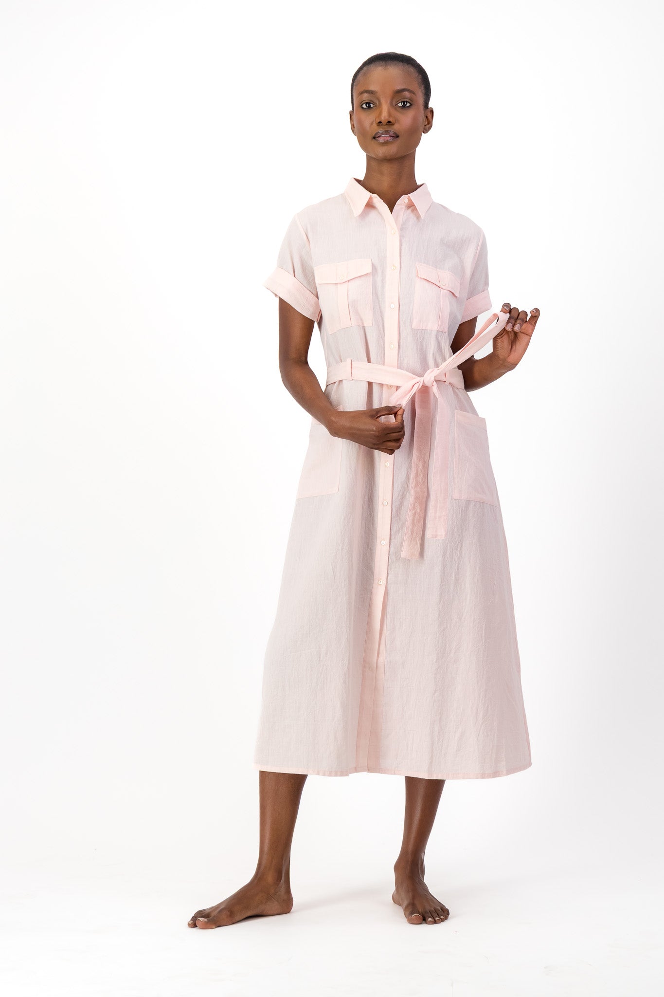Safari Shirt Dress Handloom - Soft Pink