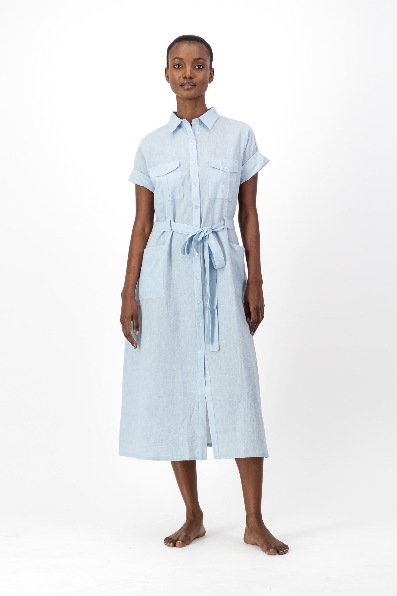 Safari Shirt Dress Handloom - Light Blue