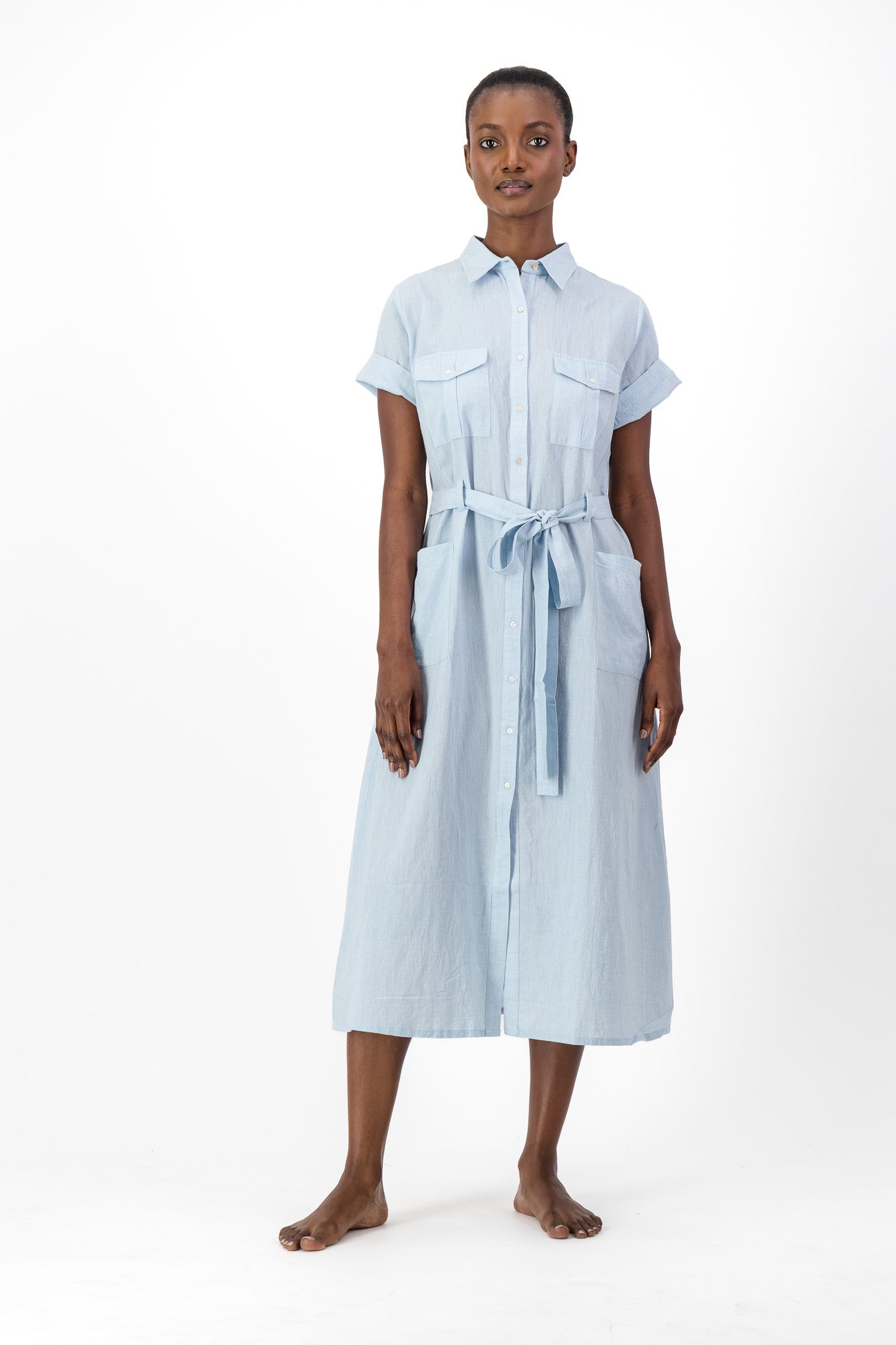 Safari Shirt Dress Handloom - Light Blue