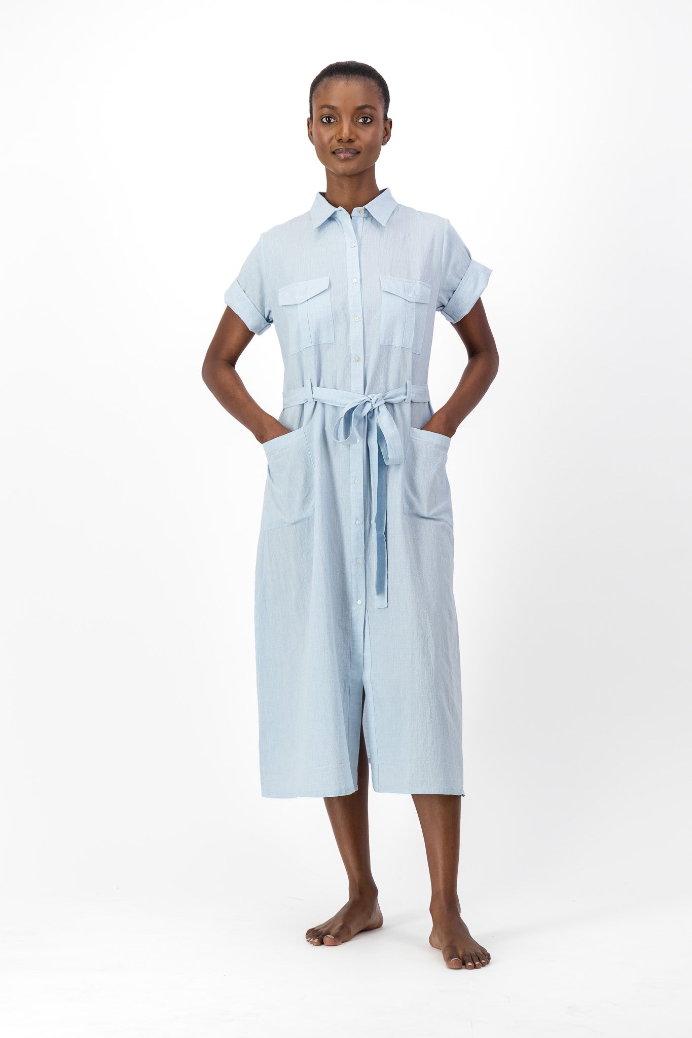Safari Shirt Dress Handloom - Light Blue