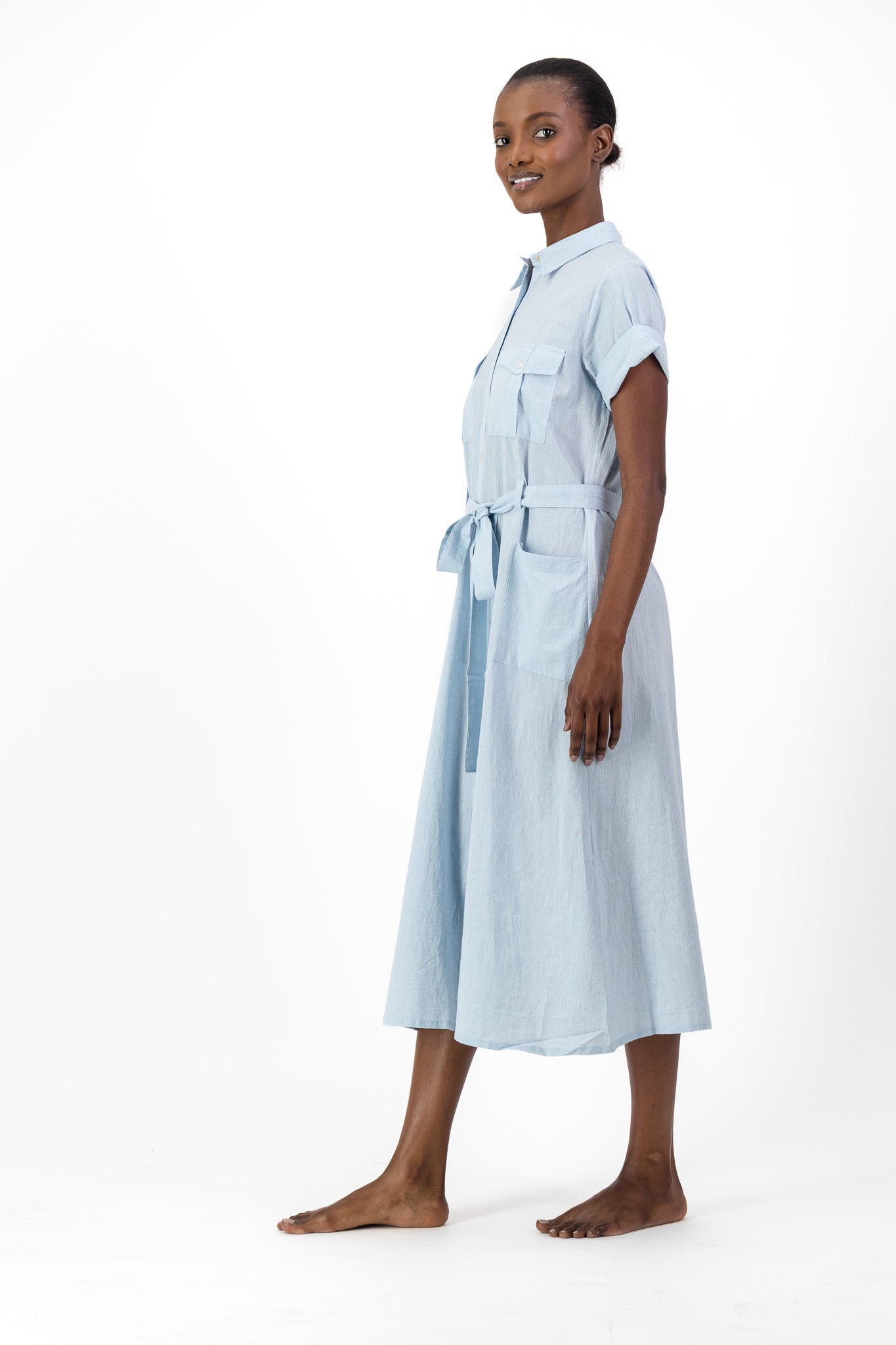 Safari Shirt Dress Handloom - Light Blue