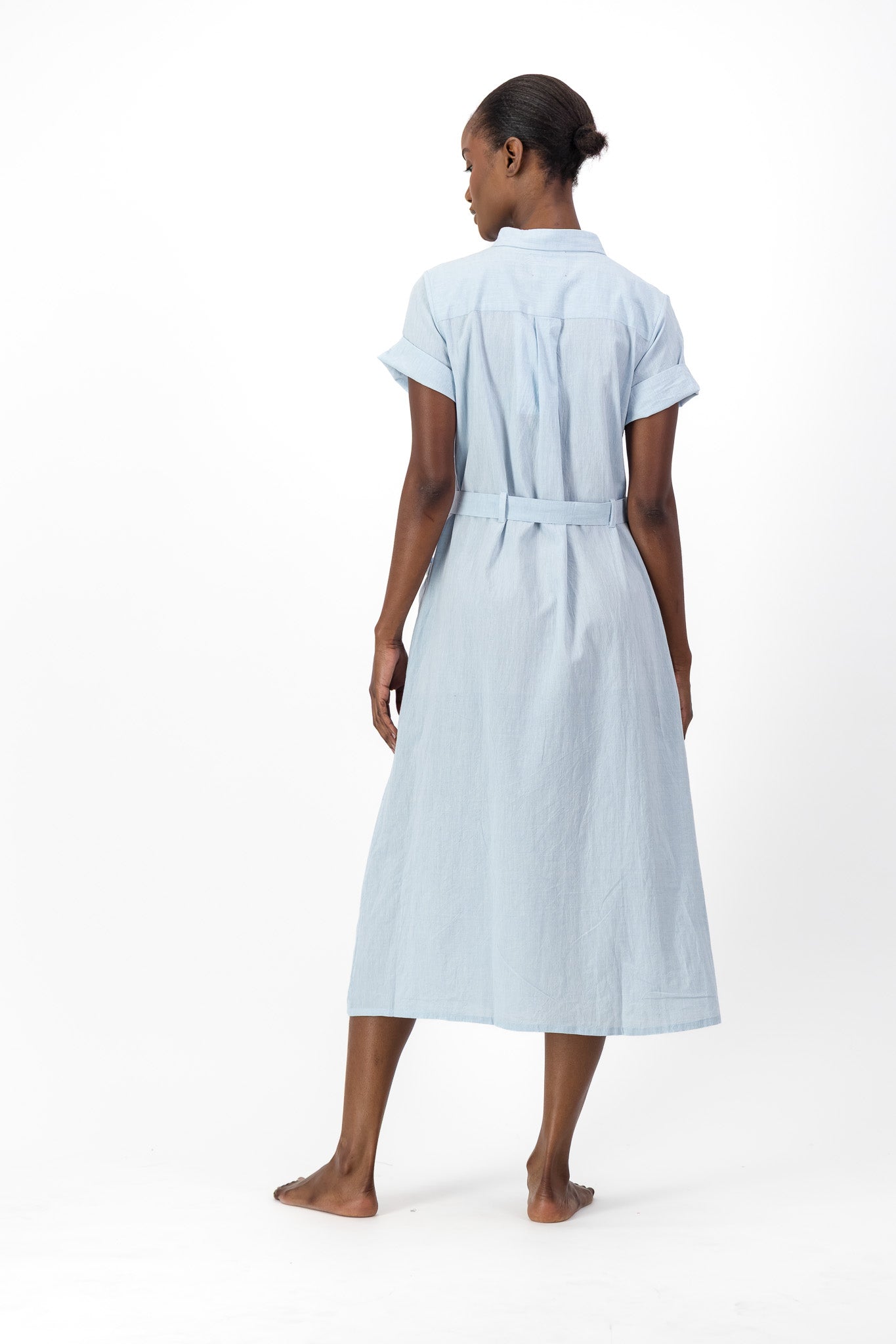 Safari Shirt Dress Handloom - Light Blue