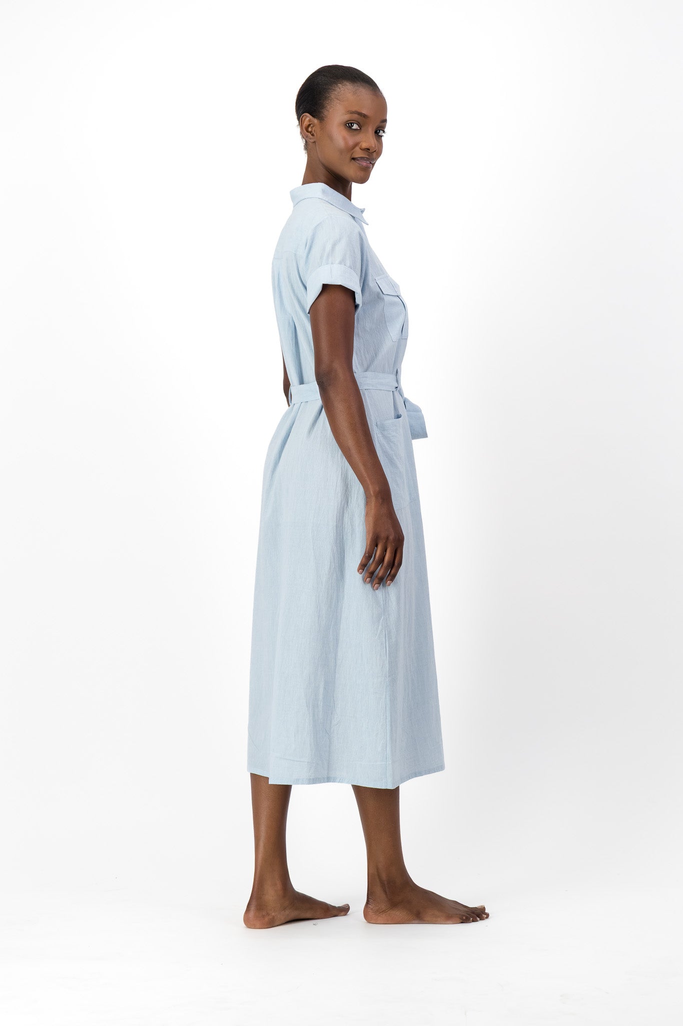 Safari Shirt Dress Handloom - Light Blue