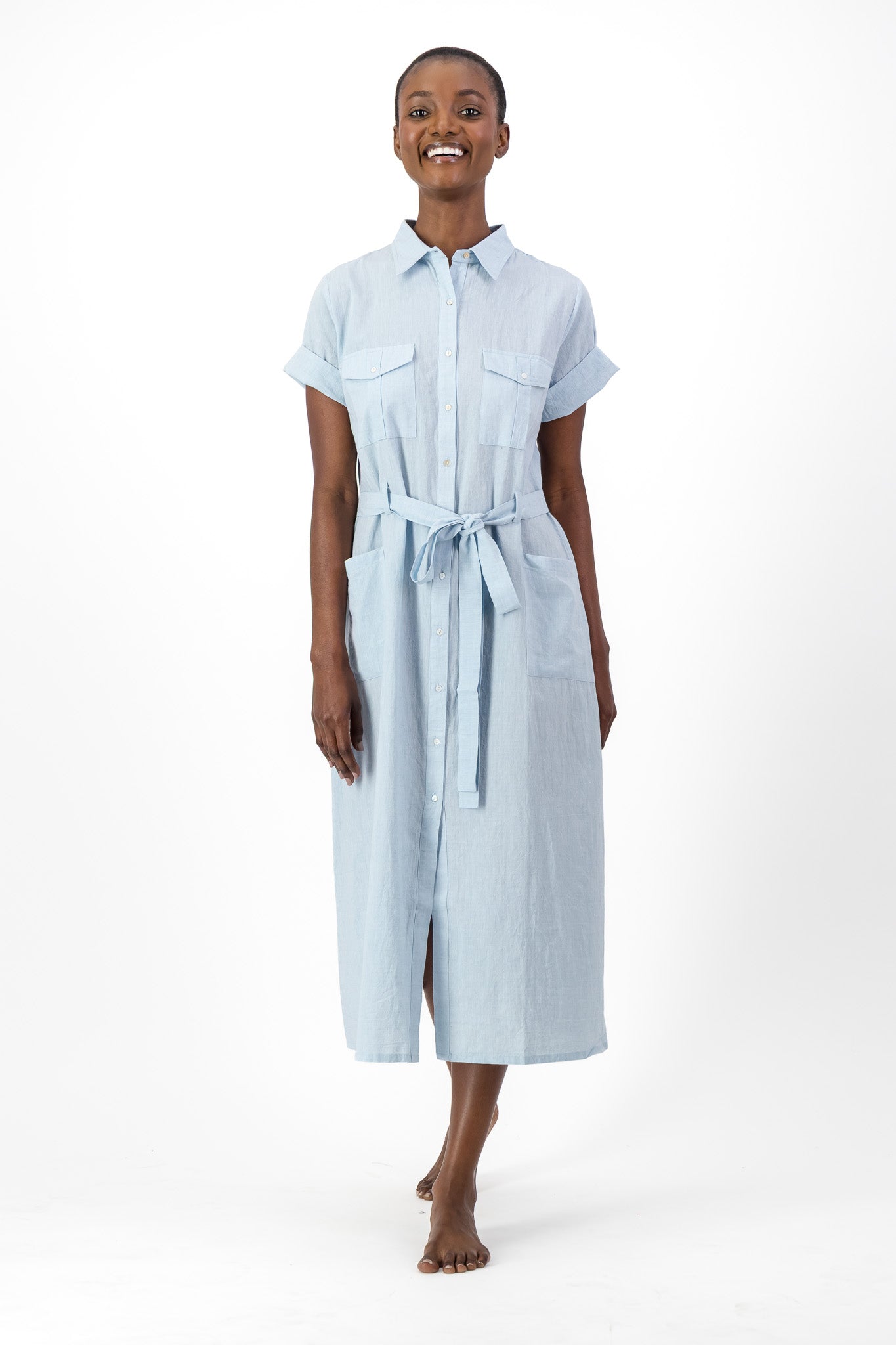 Safari Shirt Dress Handloom - Light Blue