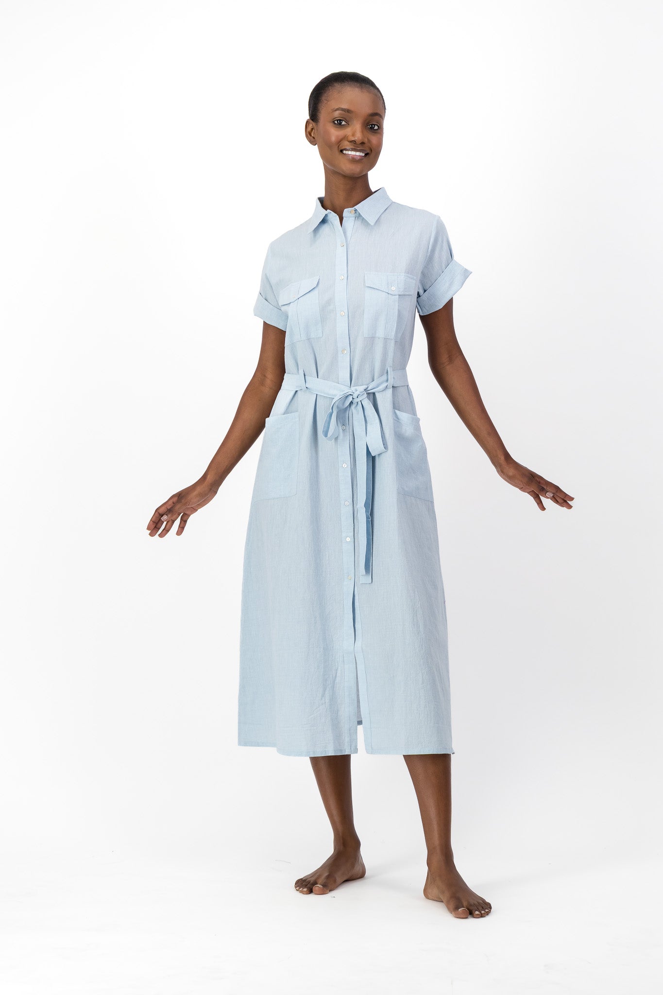 Safari Shirt Dress Handloom - Light Blue