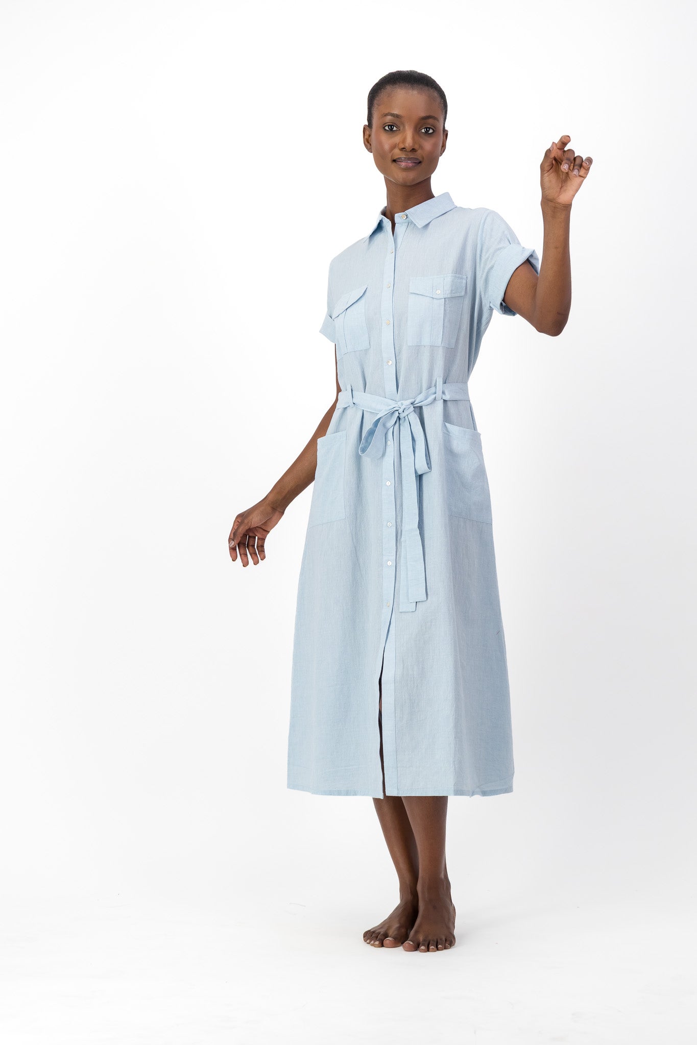 Safari Shirt Dress Handloom - Light Blue