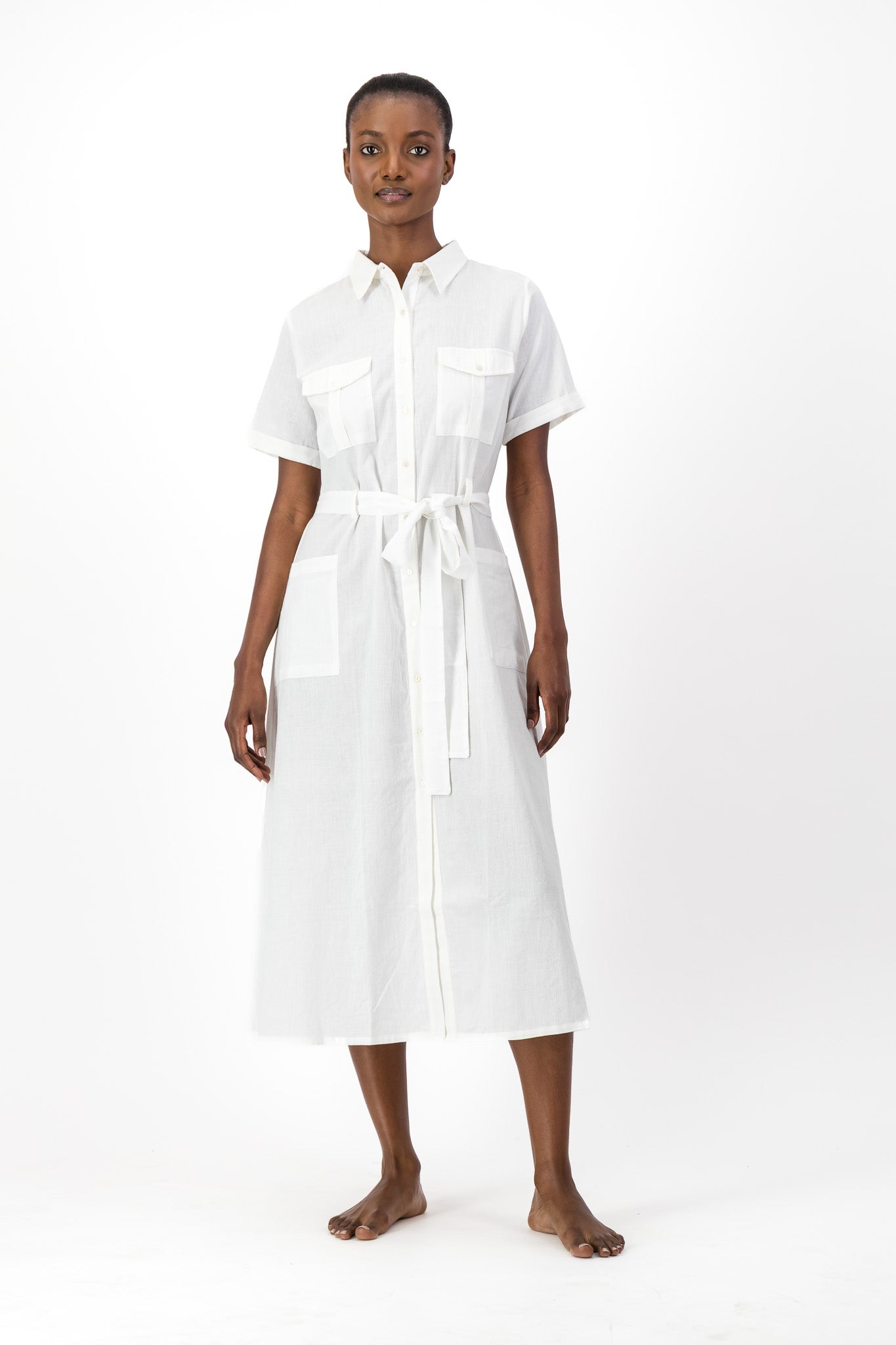 Safari Shirt Dress Handloom - White