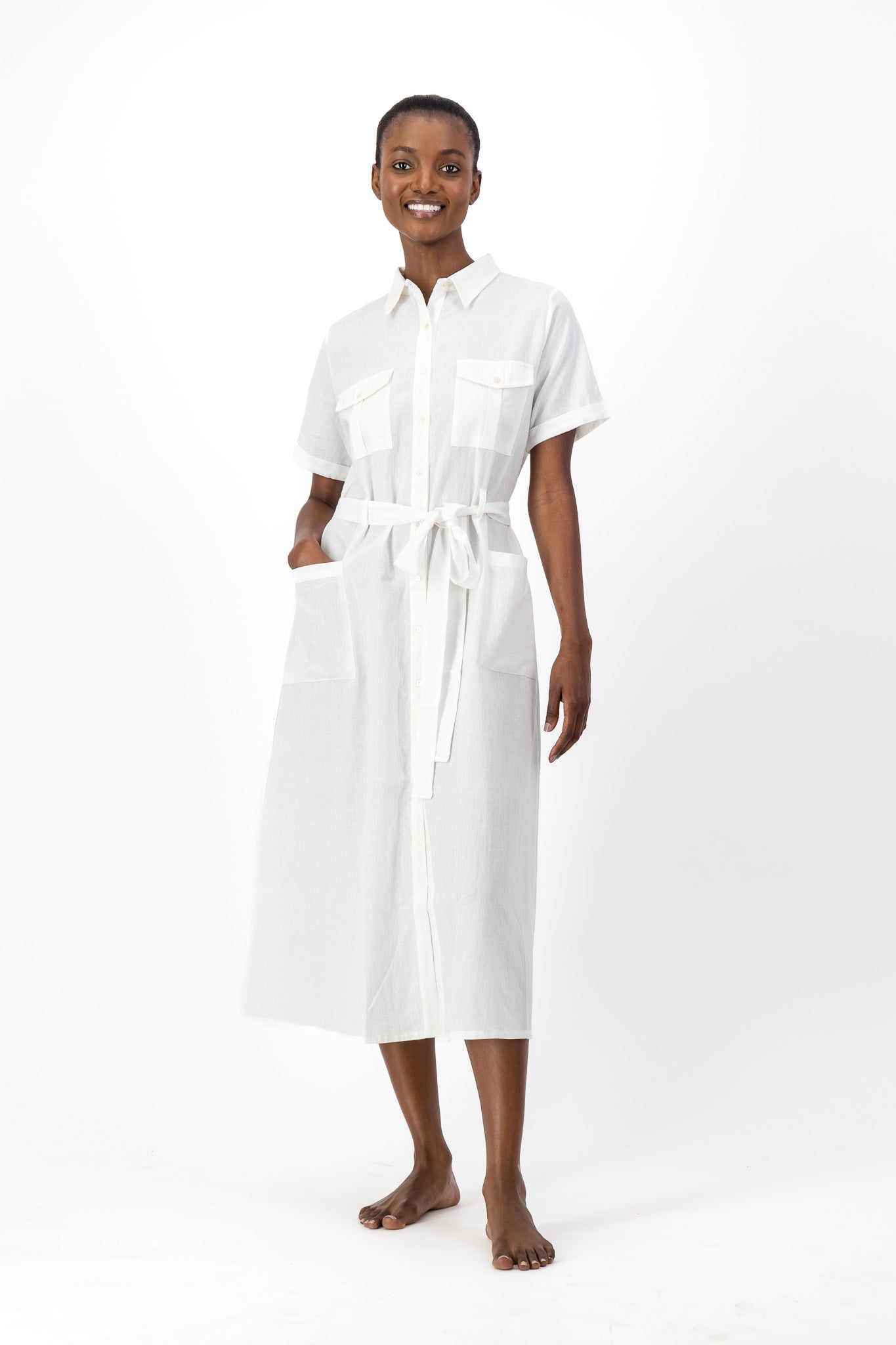 Safari Shirt Dress Handloom - White