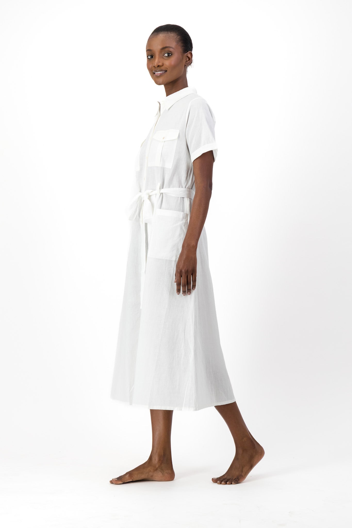 Safari Shirt Dress Handloom - White