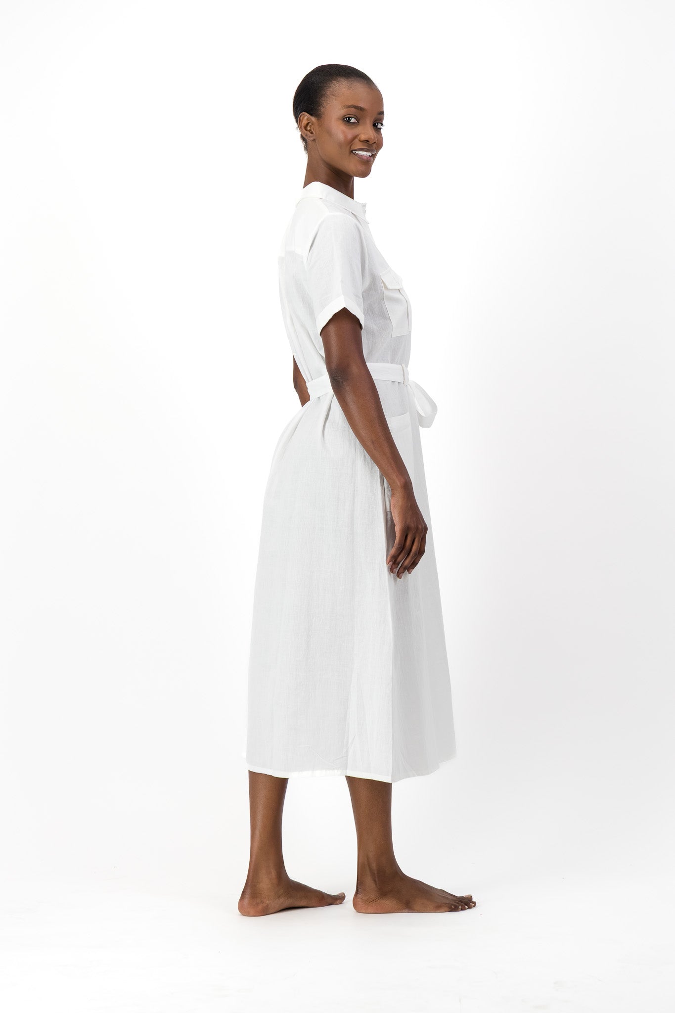 Safari Shirt Dress Handloom - White