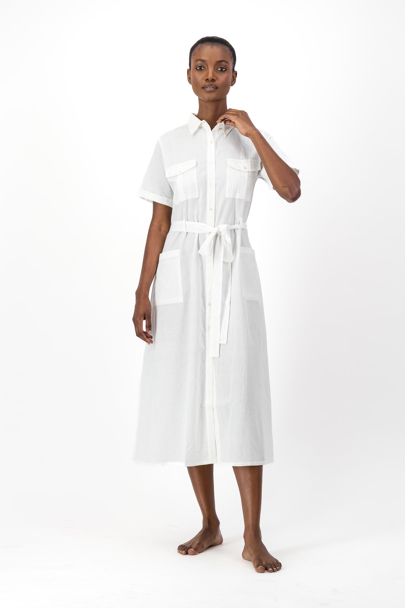 Safari Shirt Dress Handloom - White